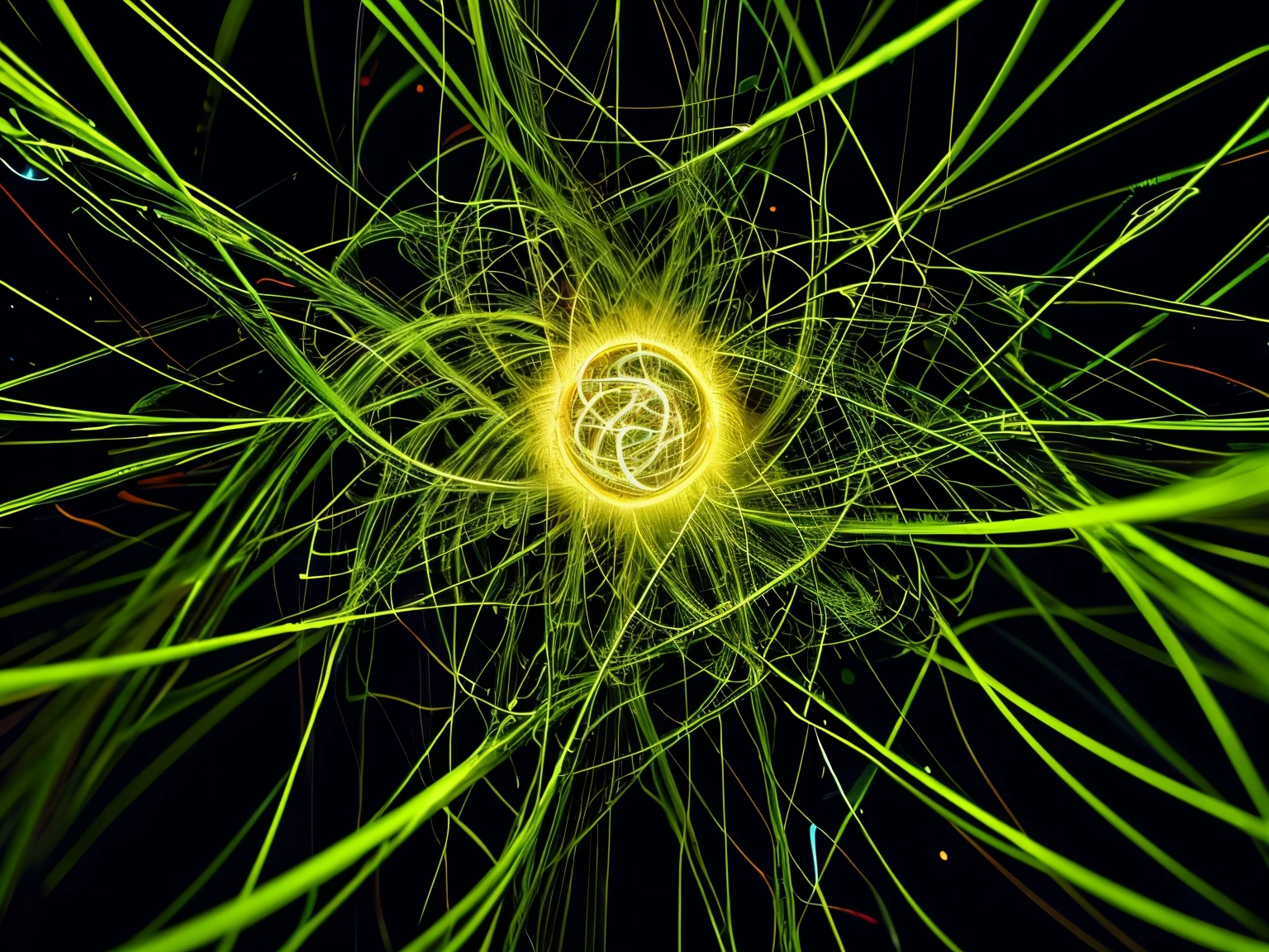 A vividly pulsating neural network springs to life on the canvas, its intricate tendrils glowing with electric energy. The main subject of the painting is a network of interconnected neurons, each pulsing with vibrant colors and intricate patterns. This hyper-realistic image is a digital painting, carefully crafted to display every minute detail with stunning clarity. The neural network appears almost three-dimensional, with its glowing nodes and pulsating connections coming to life under the viewer's gaze. The image quality is exceptional, capturing every shimmering thread of light and shadow with unparalleled precision. This electrifying artwork immerses viewers in the dynamic world of technology and connectivity, inviting them to explore the intricate beauty of the digital realm.