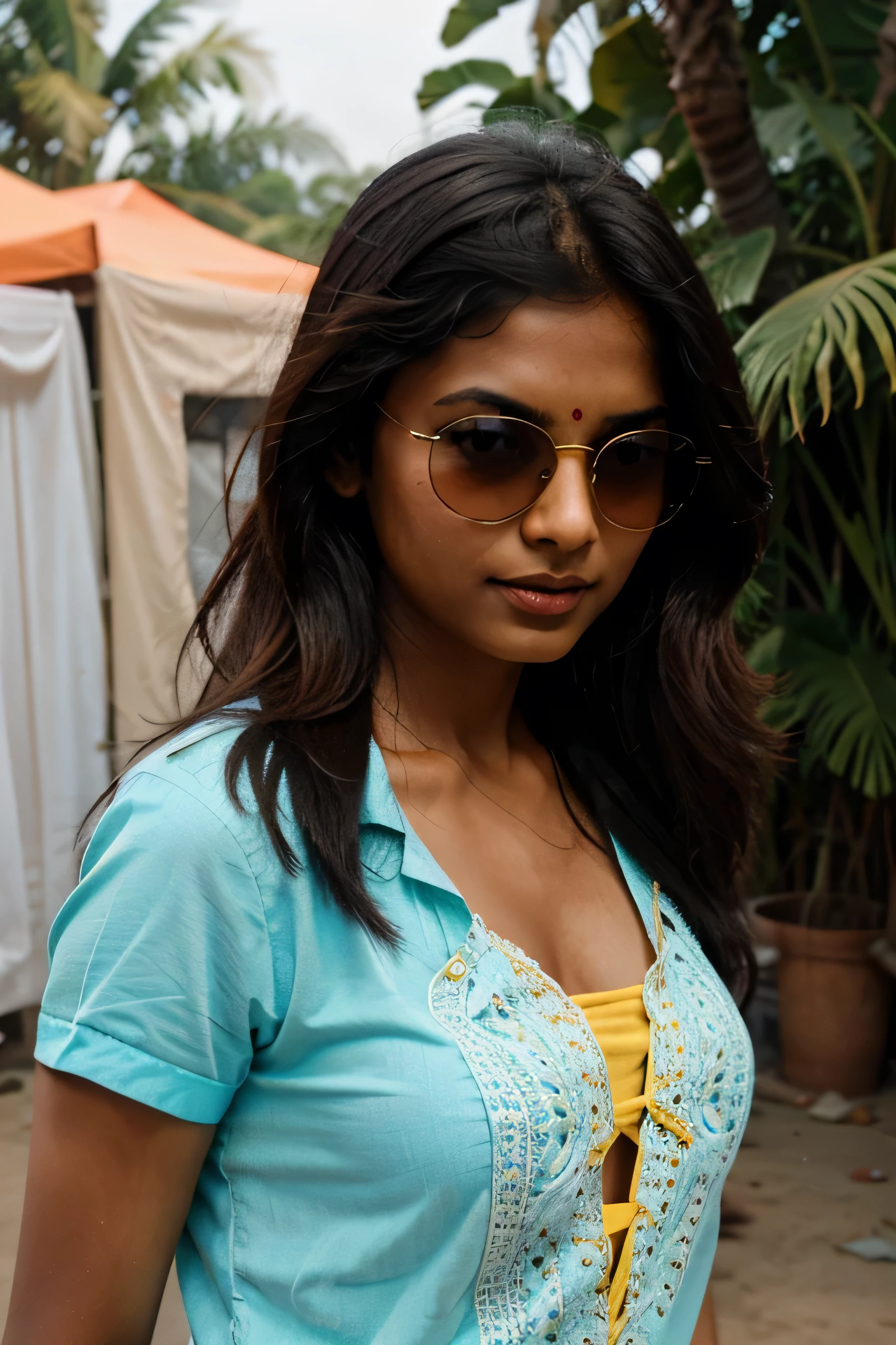 Indian girl with sunglasses and fair skin tone 