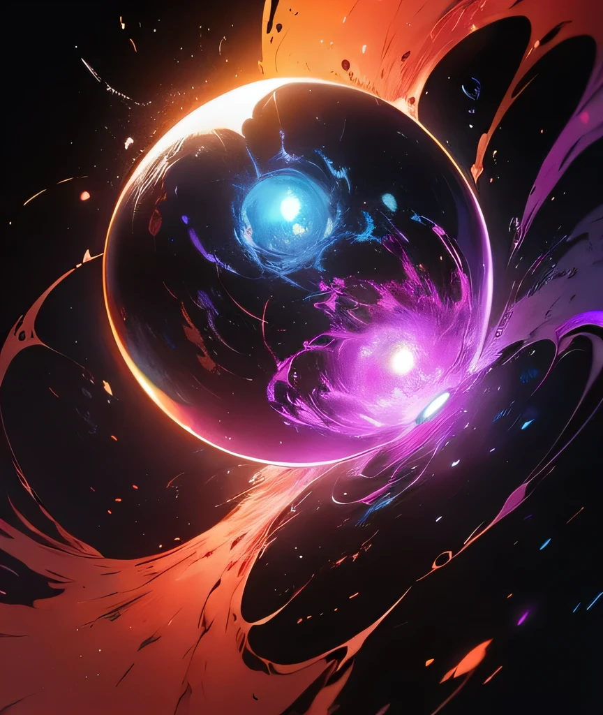 a colorful energy orb,void background,highly detailed,intricate,glowing,radiant,shimmering,3D render,cinematic lighting,dramatic lighting,dynamic composition,cinematic camera angle,ultra detailed,hyperrealistic,photorealistic,digital art,concept art,surreal,mesmerizing,captivating,hypnotic,ethereal,transcendent,otherworldly,enigmatic,mysterious,powerful,intense,stunning,breathtaking