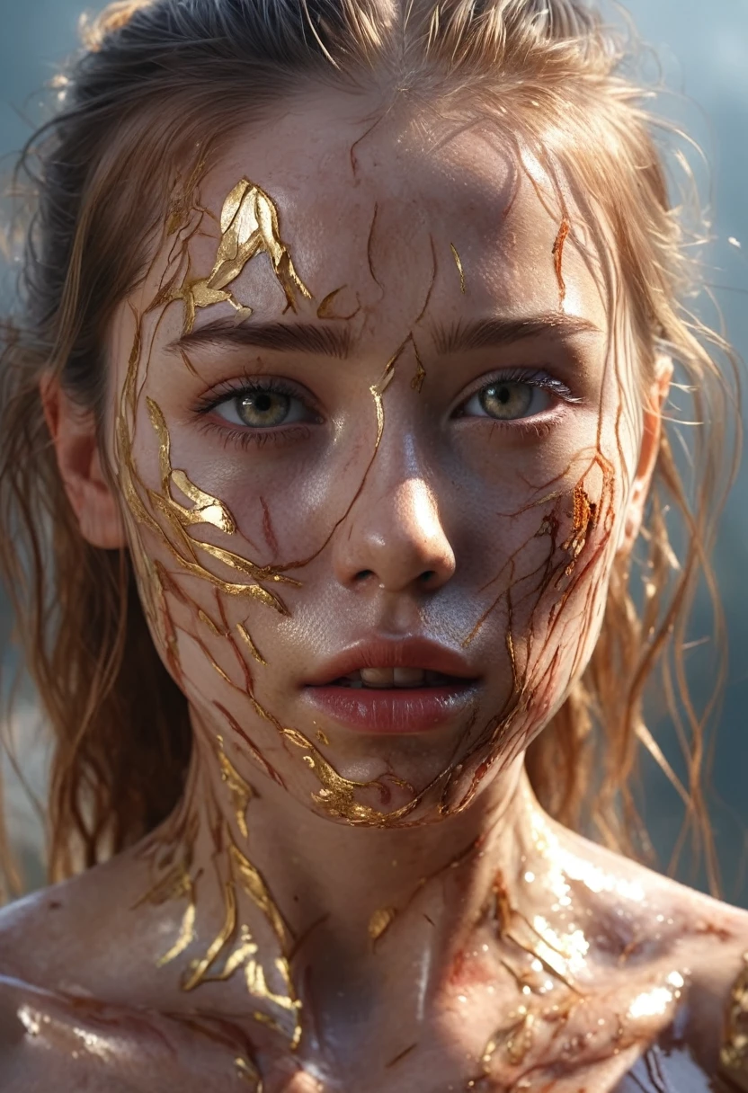 (1 girl:1.3), alone,__body parts__, official art, Integrated 8K wallpaper, very detailed, fair and aesthetic, fair, masterpiece, best quality, raw, masterpiece, very detailed photos,, best quality, ultra high resolution, lifelike, sunlight, full body portrait, stunningly fair,, dynamic pose, delicate face, lively eyes, (in front view), red and gold, very detailed 버려진 창고 배경, detailed face, Detailed complex busy background, crummy, very cool, high detail skin, lifelike皮肤细节, sharp focus, volumetric fog, 8K Ultra HD, SLR camera, high quality, film grain, White skin, photorealism, photography, View below, transparent