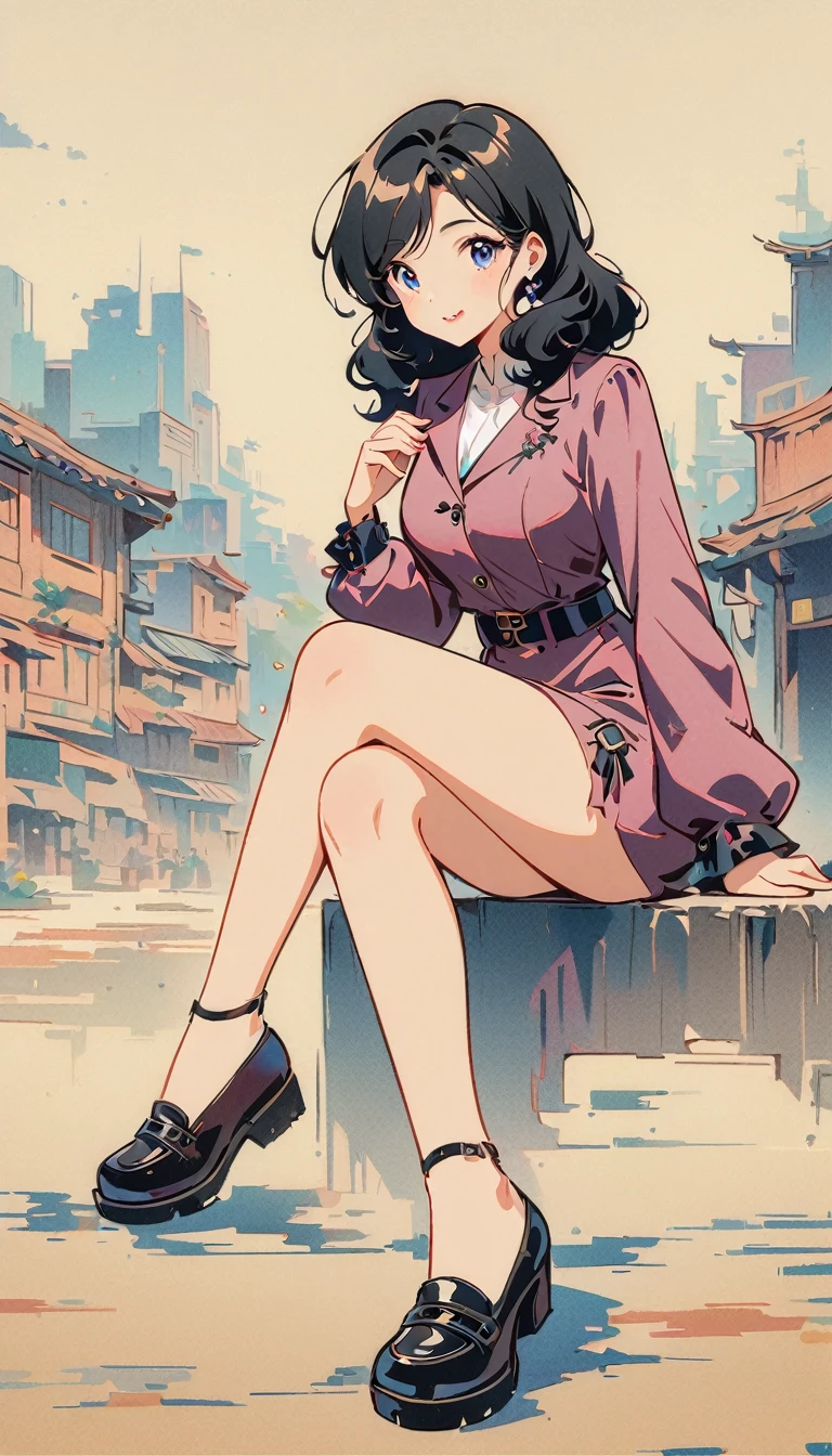 anime girl sitting on the ground with her shoes on, an anime drawing by Ni Duan, pixiv contest winner, digital art, urban girl fanart, beautiful drawing style, in style of digital illustration, anime style illustration, cartoon style illustration, illustration style, cute illustration, in anime style, cute art style, in an anime style, elegant girl in urban outfit