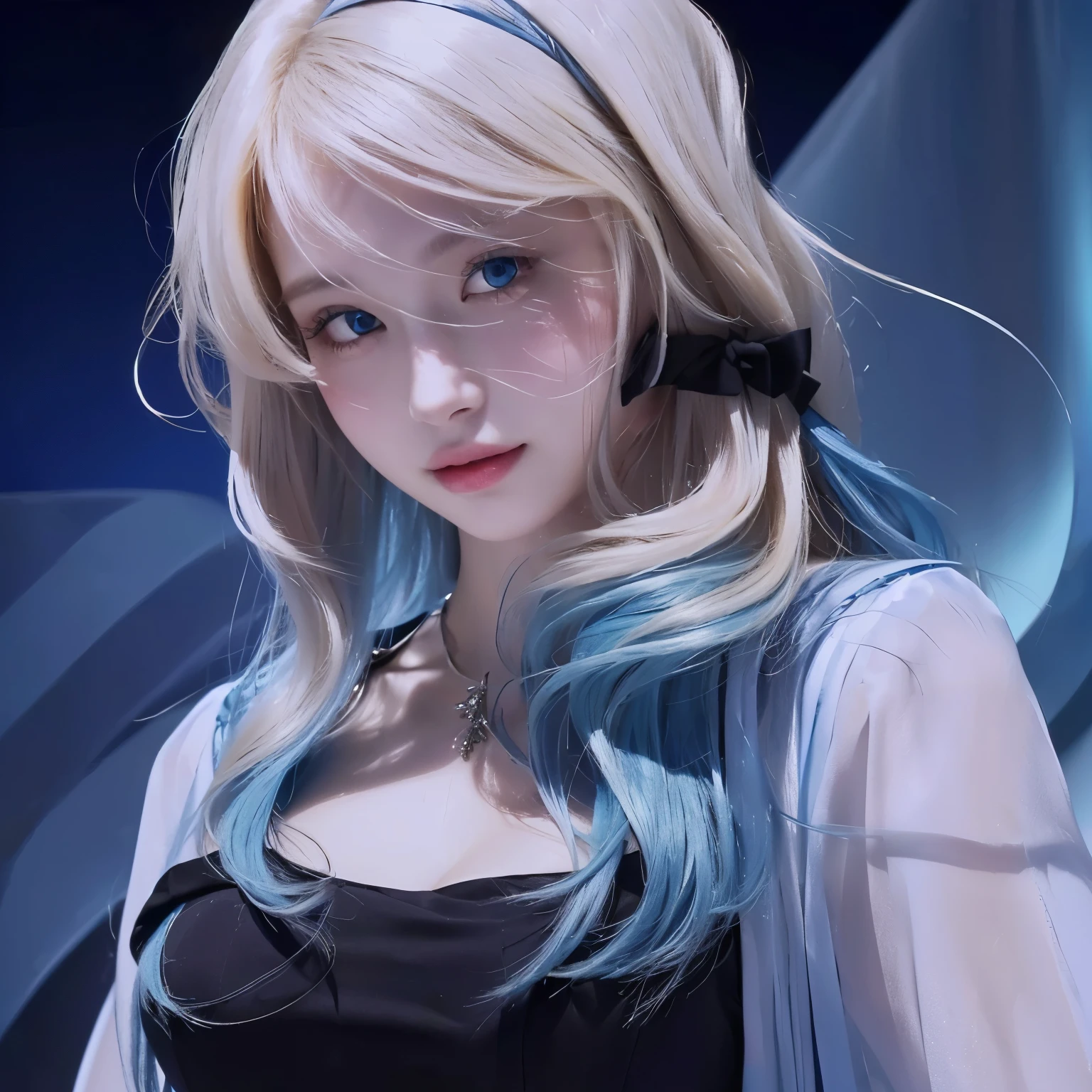 blond woman with long hair and blue dress posing for a picture, beautiful girl, realistic girl, hot girl