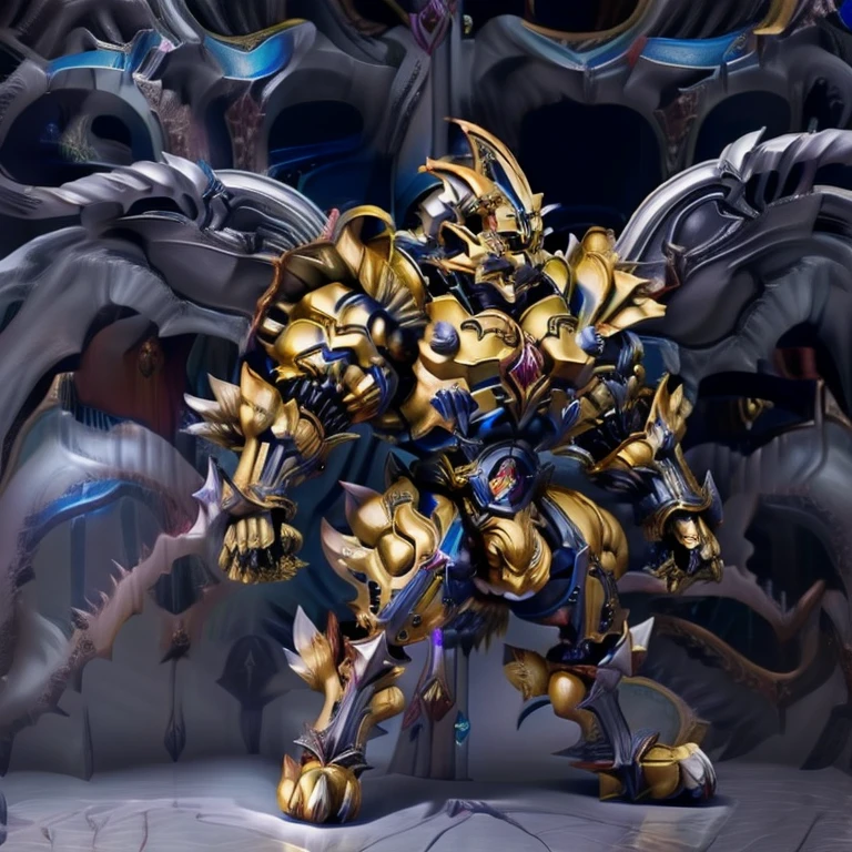 Zeraora's giant robot. (masterpiece, best quality, detailed:1.2) (Pokémon) Powered exoskeleton with the same design as Zeraora big muscle, GIANT, pecs, triceps, traps, waist narrow. bulge in the crotch, with huge golden laser sword, body full of huge muscles. also have a cloak on my back. The cloak is so long that it touches the ground, showing off muscles, mechs, Correct limbs, detailed full body, Very muscular, Large pecs, Heavyweight, Bodybuilder figure, Wearing cyberpunk mecha, big bump, sparkling skin, Vibrant colors, 4K, realism, Don't stray too far from Zeraora's design, Furry Heroes, Main is yellow COLOR, have big wings. nj5furry, big penis (black color), long legs,