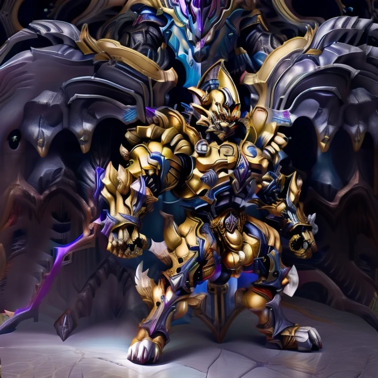 Zeraora's giant robot. (masterpiece, best quality, detailed:1.2) (Pokémon) Powered exoskeleton with the same design as Zeraora big muscle, GIANT, pecs, triceps, traps, waist narrow. bulge in the crotch, with huge golden laser sword, body full of huge muscles. also have a cloak on my back. The cloak is so long that it touches the ground, showing off muscles, mechs, Correct limbs, detailed full body, Very muscular, Large pecs, Heavyweight, Bodybuilder figure, Wearing cyberpunk mecha, big bump, sparkling skin, Vibrant colors, 4K, realism, Don't stray too far from Zeraora's design, Furry Heroes, Main is yellow COLOR, have big wings. nj5furry, big penis (black color), long legs,