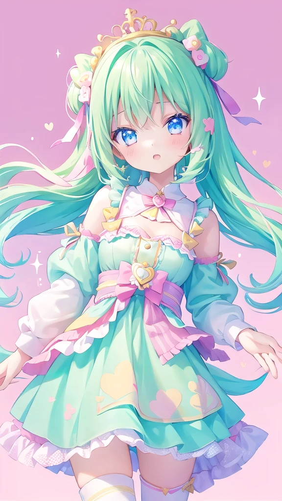 (1girl), idol, closeup, eyes, kawaiitech, kawaii, cute, pastel colors, best quality, happy, deep background
