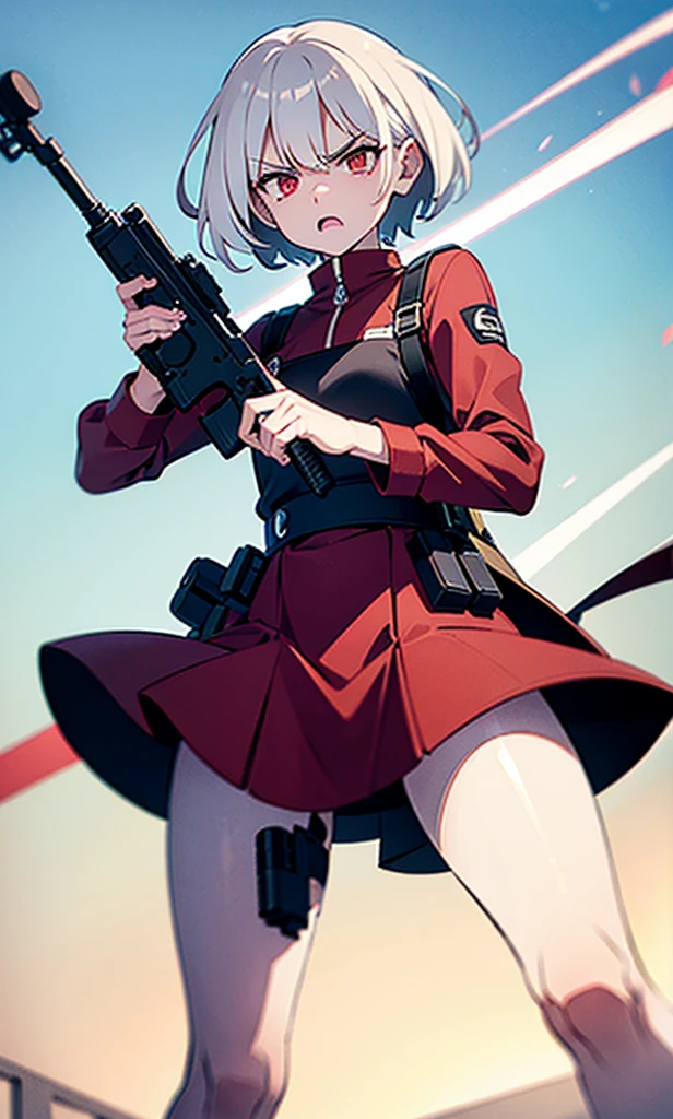 (angry)(white short hair)(red eye)(Get a gun) 4k