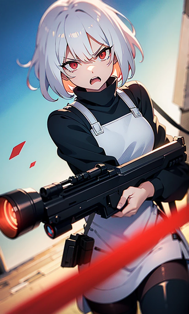 (angry)(white short hair)(red eye)(Get a gun) 4k