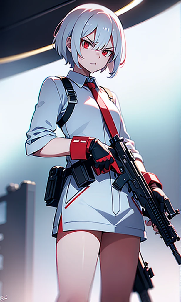 (angry)(white short hair)(red eye)(Get a gun) 4k