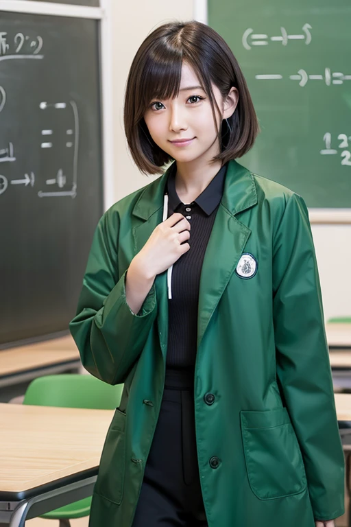 Math teacher, cool, anime, green lab coat