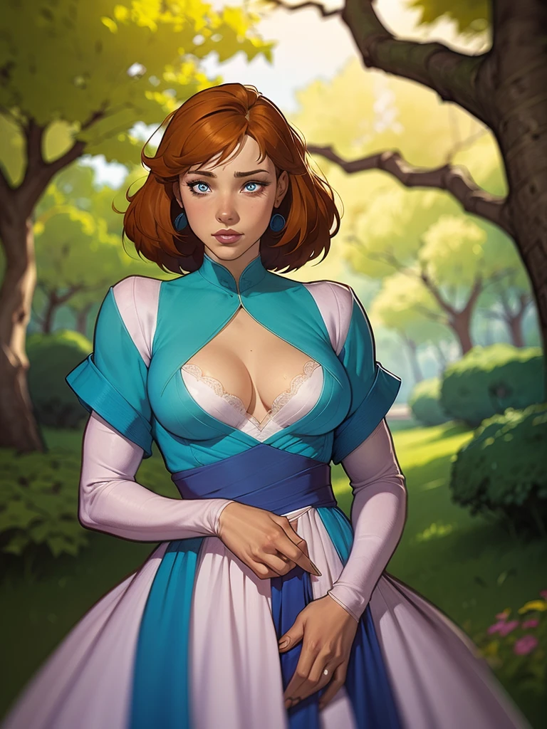 uma mulher de vestido azul segurando uma vara de madeira em uma floresta, Alena Aenami e Artgerm, artgerm detalhado, artgerm e atey ghailan, estilo ivan talavera e artgerm, Krenz Cushart e Artgerm, artgerm e lois van baarle, linda pintura de personagemdigital, design de personagens altamente detalhado, arte digital detalhada coragem, Forest fan art, Design de personagens de retrato, beautiful digital illustration, retrato de alta qualidade, Arte em quadrinhos, mulher jovem cabelo com transas lindas . Queen Anna of ArendelleBeautiful lined eyes Medium large bust and wonderful sexy clothes. image expression of sexual desire from waist to head illustration Queen Anne of Arendelle