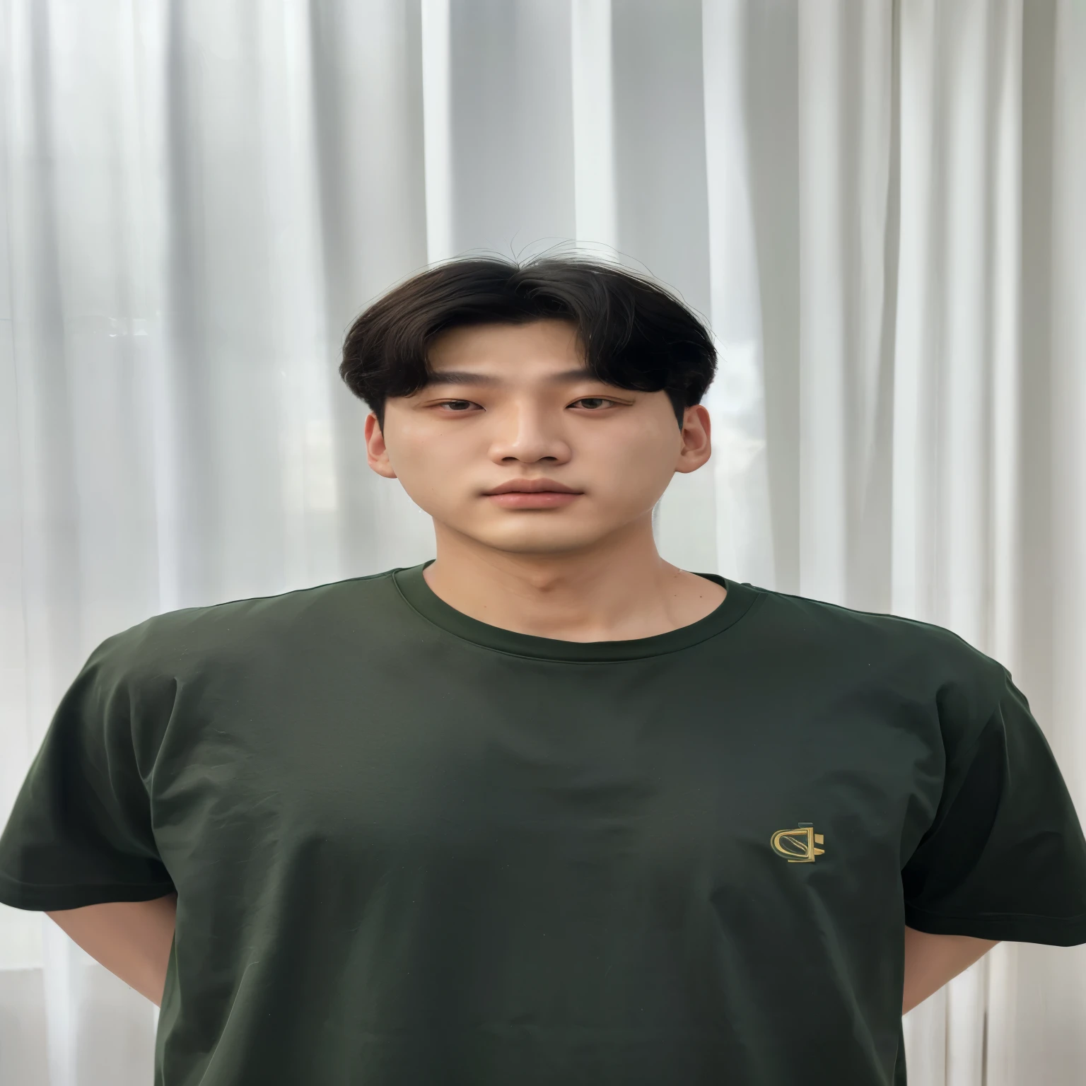 Araped man in green shirt standing in front of white curtains, Taejun Kim, Jungwon Charles Jeong, Hyuntae, Jaeyeon Nam, Junhyung Hong, Yanjun Chengt, Hyuntae kim, Jinyoung Shin, Shin Jeong-ho, Jungwon Jeong, Kim Hyeong-tae, Kim Hyeong-tae, Jeongseok Lee