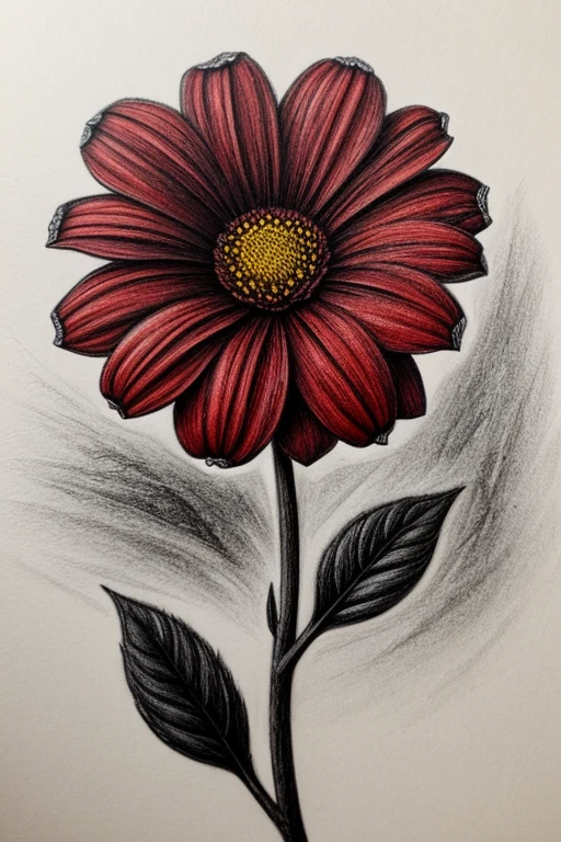 Dying red flower, charcoal drawing style, colorful, intricate, hyper realistic, ultra detailed, hdr, 4k, sharp focus