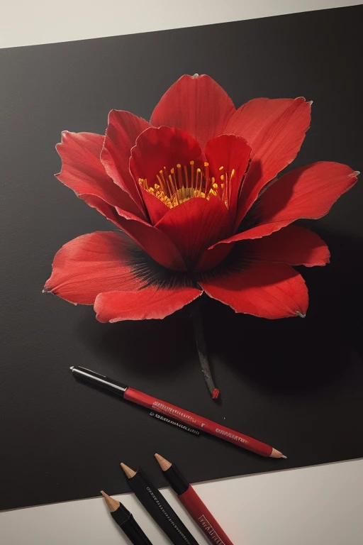 Dying red flower, charcoal drawing style, colorful, intricate, hyper realistic, ultra detailed, hdr, 4k, sharp focus
