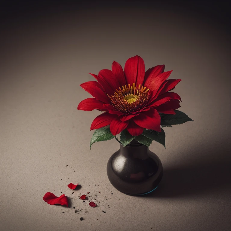Dying red flower, charcoal drawing style, colorful, intricate, hyper realistic, ultra detailed, hdr, 4k, sharp focus