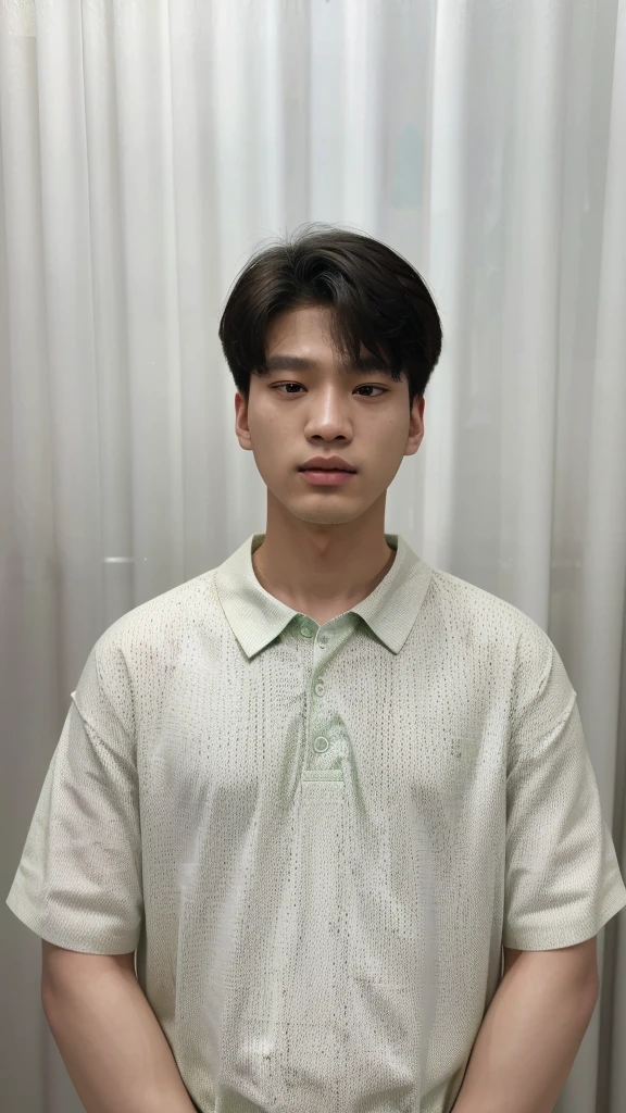 Araped man in green shirt standing in front of white curtains, Taejun Kim, Jungwon Charles Jeong, Hyuntae, Jaeyeon Nam, Junhyung Hong, Yanjun Chengt, Hyuntae kim, Jinyoung Shin, Shin Jeong-ho, Jungwon Jeong, Kim Hyeong-tae, Kim Hyeong-tae, Jeongseok Lee