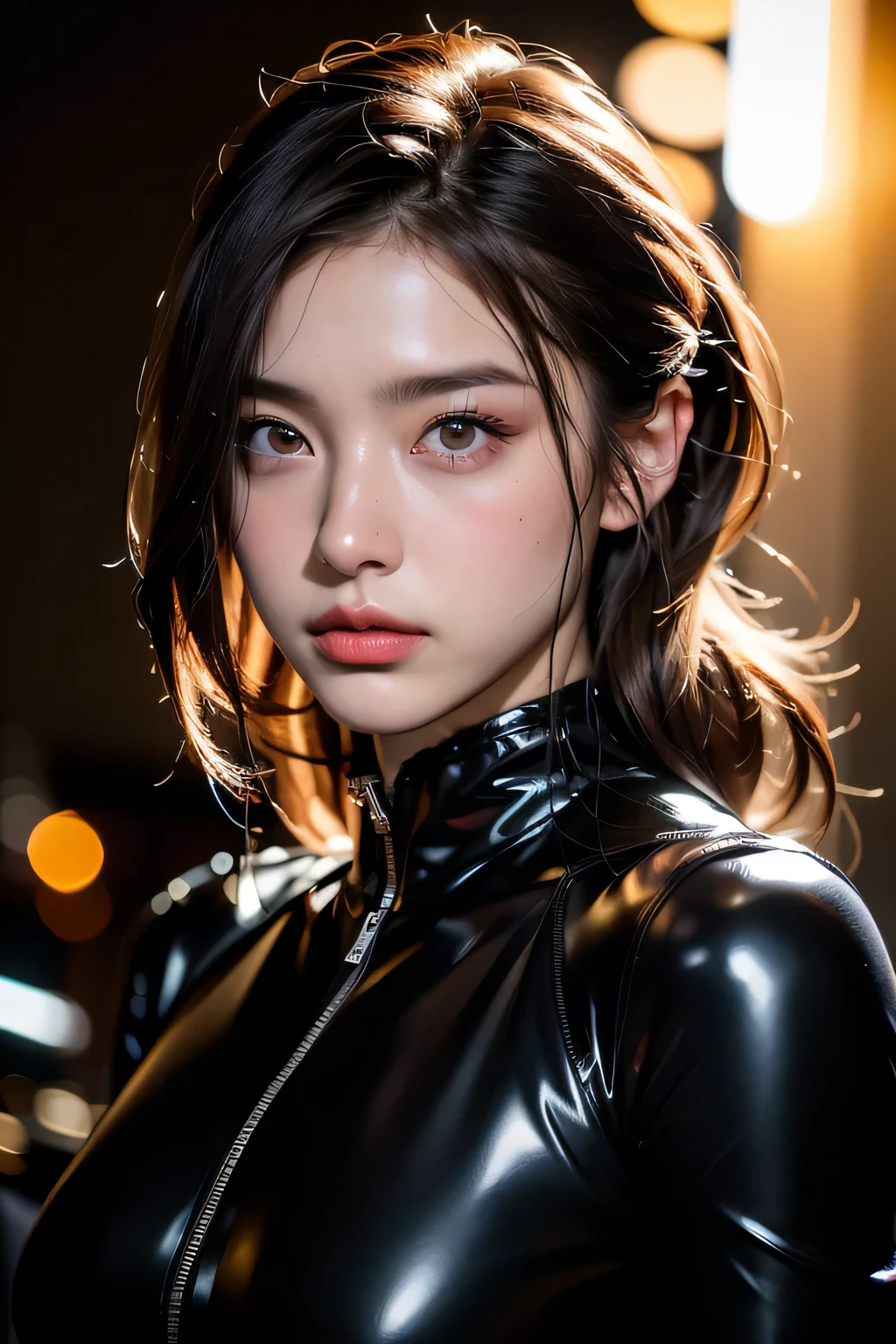 debtull face portrait photo of 25 year old European girl、born、Beautiful woman、Semi-open stbornberry lip、Dimples、A melancholic look、(((Very short brown hair)))、((Detailed face))、((Detailed faceの特徴))、(debtine detailed skin)、Pale-skinned、(Black latex suit featuring a deep neckline)、Cyberpunk megacity environment、(Cool colors)、Moist、Reflective plate、(masterpiece)(Perfect Proportions)(Photo Real)(最high quality)(detailed)Photographed with Canon EOS R5、 50mm lens, debt / 2.8, Debtdebt, (8k) (wallpaper) (Light) (Dramatic lighting) (Sharp focus) (Complex), bornphoto, bornphoto, Gigachad Photos, Strike a pose for the camera, Black latex suit,8k UHD, Digital SLR, high quality, Grain Film, debtujifilmXT3, debtilm Stock Photo 4 Kodak Portra 400 Camera debt1.6 lenses Rich colors Ultra-realistic textures Dramatic lighting Unreal Engine Art Station Trends Cinestill 800 Tungsten, toughboy style、Ultra debtocus debtace、Intimidating、Battle positions、((Short, unkempt hair))、muscle、Rupture of a vein、beads, masterpiece, 最high quality, high quality, High resolution, ((In the cave)), Upper body portrait