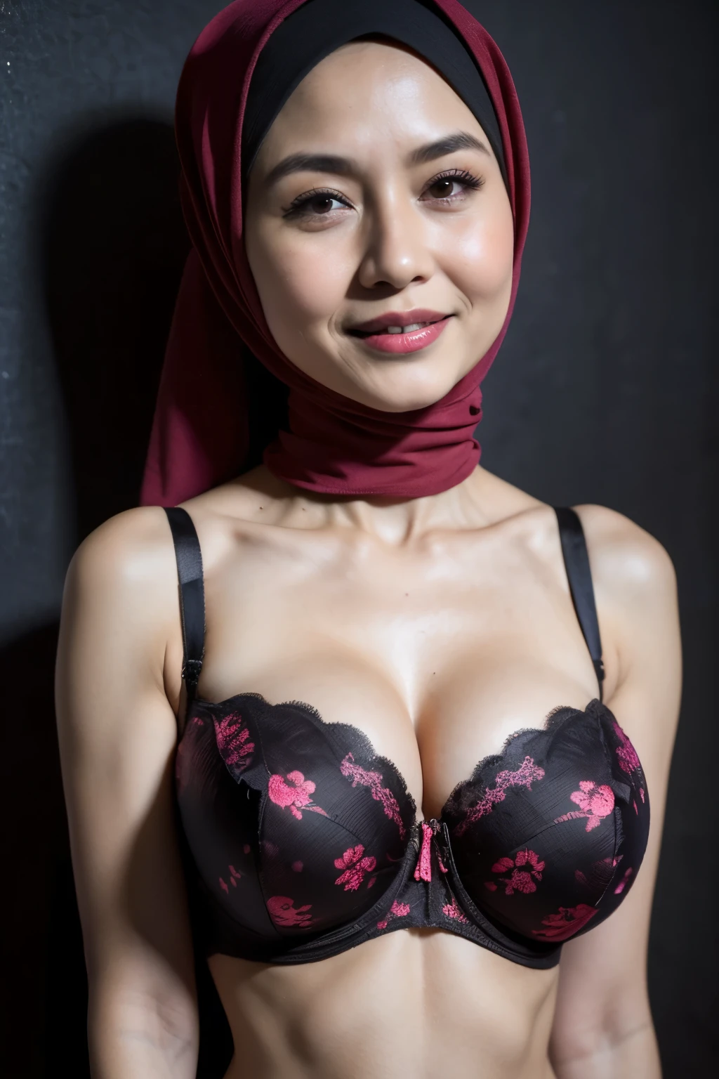 (((Sunglasses))), ((Old body lady:1.3)), ((Old lady:1.6)), (Happy smile), (((HIJAB MALAY GIRL))), masutepiece, High quality, UHD 32K, Realistic face, Realistic skin feeling , A Japanese Lady, 58 years old matured lady, , Very cute and baby-like face, (((FLAT CHEST))), (Night time at forest), ((look In front  at the camera and SADNESS)), (((CUTE GIRL))), ((DARK RED FLUORESCENT LIPS)), ((Floral Pattern)) little ((wearing strapless bra)), strapless colorful bra, dark night background , black forest night, horror scary place, (from behind up) seductive pose, ((Huge bra:1.6)) Heavy Nipples