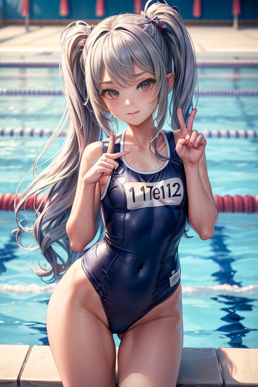(In her school swimsuit, A girl competes in a friendly swim race in the school pool.:1.3), ( the pose,Very intricate and beautiful detailed cute face:1.3)(Shiny skin,Ultra high definition kawaii face,extremely awesome detailed pretty face,:1.3)BREAK(Perfect Anatomy,good finger:1.ung Girl , Detailed eyes) ,Photo background, High resolution,( Very intricate and beautiful details CG),Unreal Engine,Perfect ,mournful smile, (super detailed skin, ,Looking at Viewer, Best Quality, masutepiece:1.5,)small , slim hip slim leg beautiful face, perfect face, beautiful skin, Same as, (side locks, hair flaps,:1.5), ( Teen,12th Lori:1.5), (1 Girl Solo:1.5)