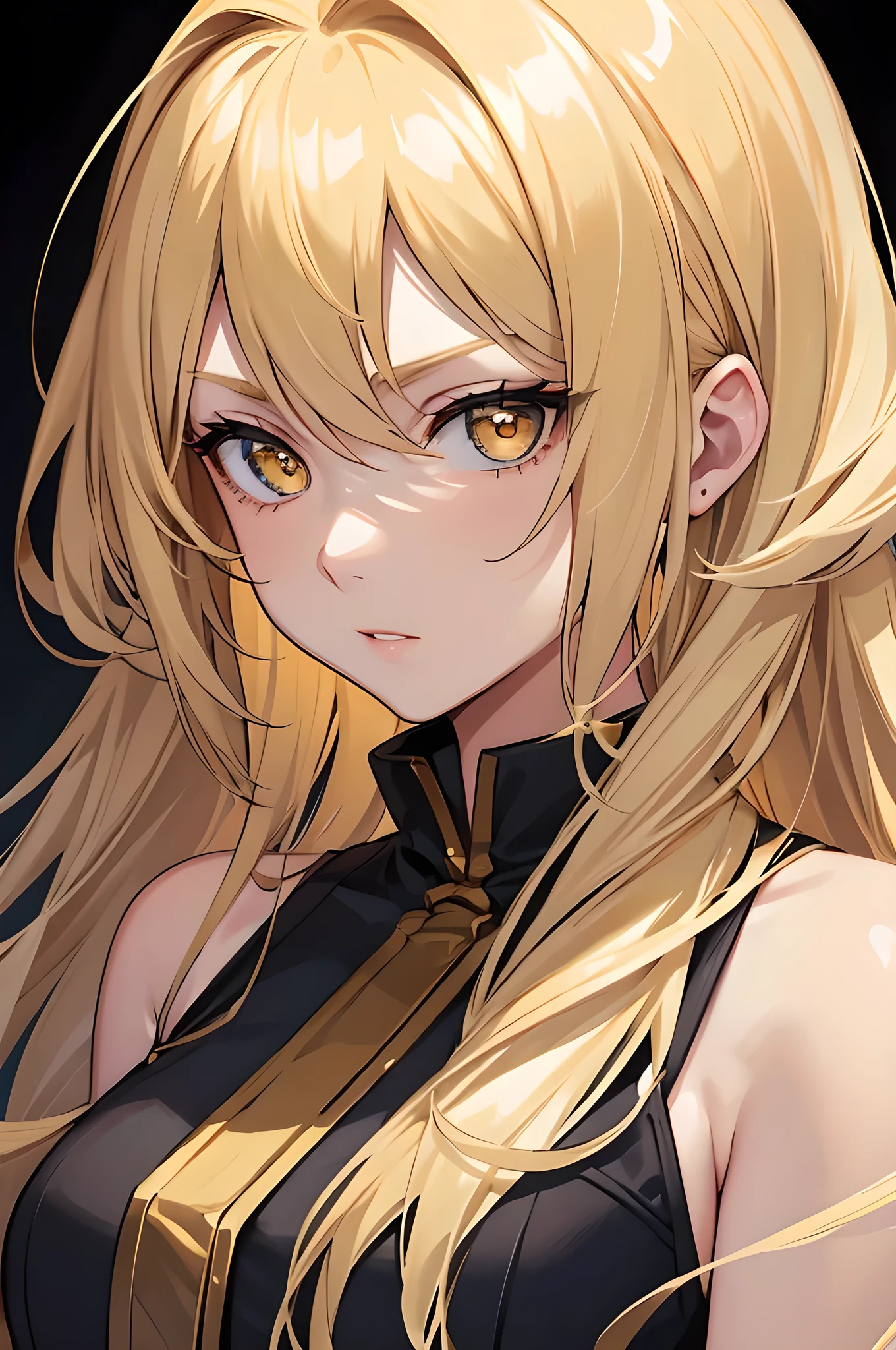 1 Girl, Blonde,Uneven hair, Golden Eyes, Arrogant gesture