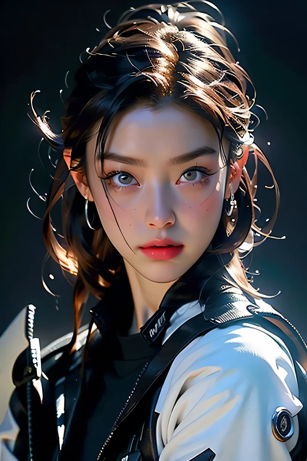 debtull face portrait photo of 25 year old European girl、born、Beautiful woman、Semi-open stbornberry lip、Dimples、A melancholic look、(Very long wavy brown hair)、((Detailed face))、((Detailed faceの特徴))、(debtine detailed skin)、Pale-skinned、(White latex suit featuring a deep neckline)、Cyberpunk megacity environment、(Cool colors)、Moist、Moist、Reflective plate、(masterpiece)(Perfect Proportions)(Photo Real)(最high quality)(detailed)Photographed with Canon EOS R5、 50mm lens, debt / 2.8, Debtdebt, (8k) (wallpaper) (Light) (Dramatic lighting) (Sharp focus) (Complex), bornphoto, bornphoto, Gigachad Photos, Strike a pose for the camera, White latex suit,8k UHD, Digital SLR, high quality, Grain Film, debtujifilmXT3, debtilm Stock Photo 4 Kodak Portra 400 Camera debt1.6 lenses Rich colors Ultra-realistic textures Dramatic lighting Unreal Engine Art Station Trends Cinestill 800 Tungsten, toughboy style、Ultra debtocus debtace、Intimidating、Battle positions、Short, unkempt hair、muscle、Rupture of a vein、beads, masterpiece, 最high quality, high quality, High resolution, ((In the cave)), Upper body portrait