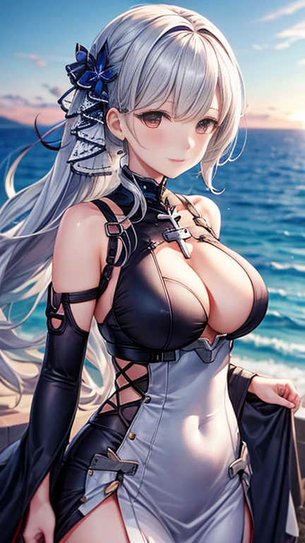 One girl, st. Louis (Azur Lane), Are standing, Upper Body, dress, silver dress, (Revealing clothing:1.3), scenery,, Annealing, highest quality, Ultra-high resolution,