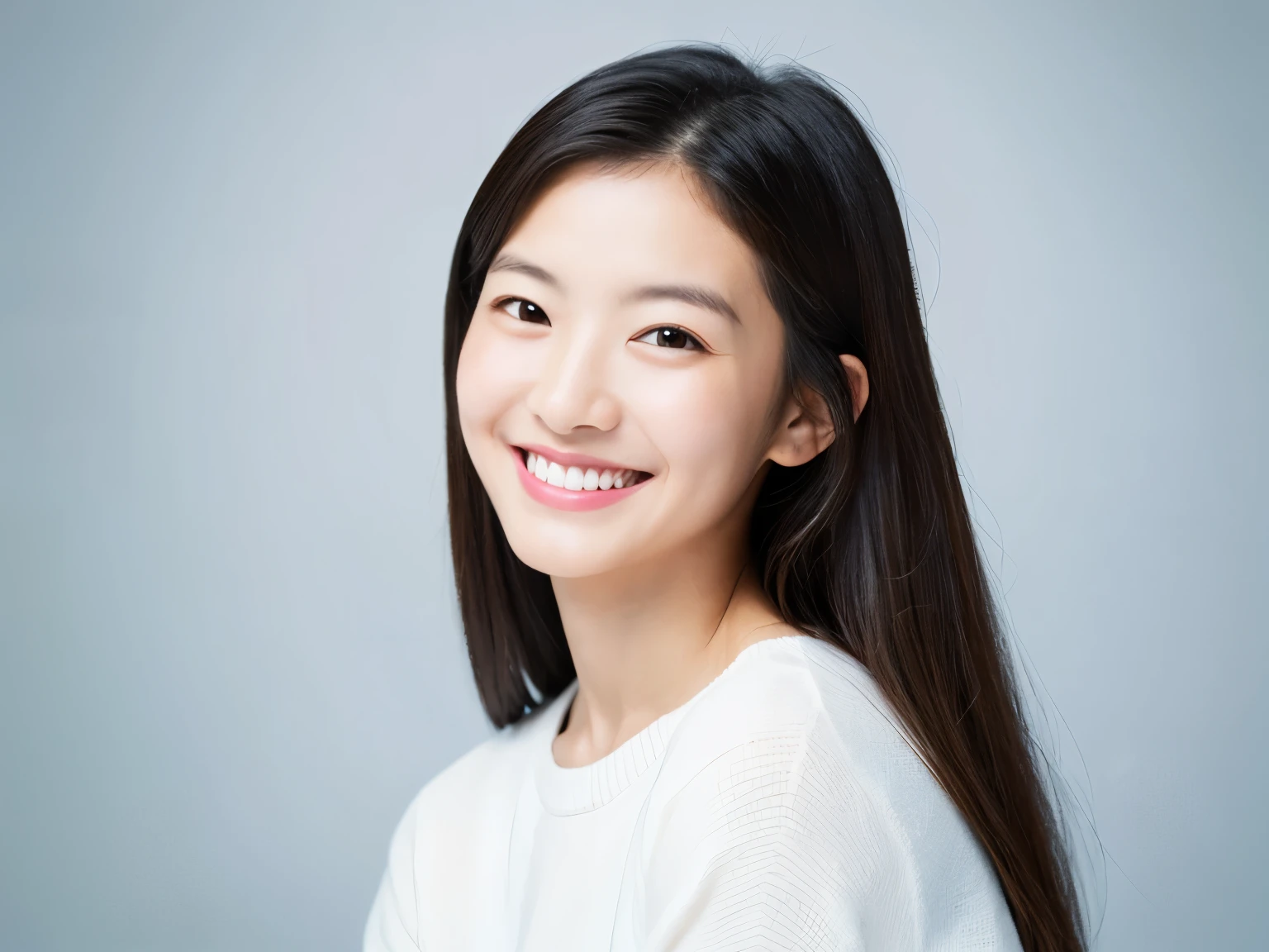 surrealism simplicity woman beautiful smile white background