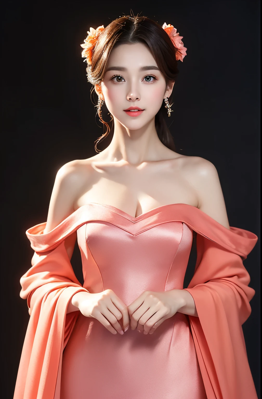 (((Fantastic Four Costumes)))、Gentle and beautiful female outfit、Full body image、Exquisite and sexy clavicle、魅力的な楕円形のface、double eyelid、bright peach-colored eyes、Pink Lips、Small Nose、Bare shoulders、face Focus、face、Ultra HD、Super detailed、Standing Elegantly
