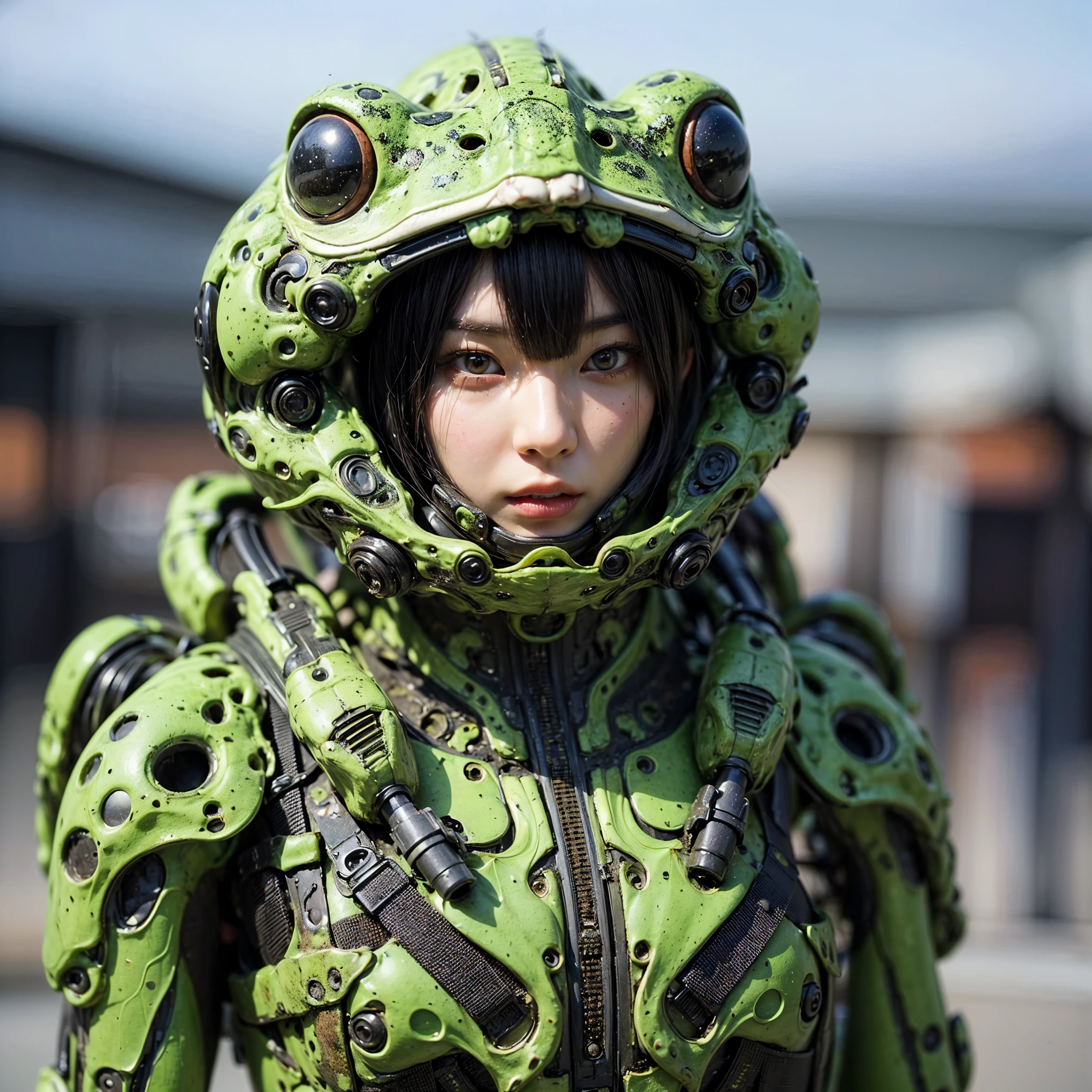 (top-quality:1.2, masterpiece), ultra high resolution, (Photorealsitic:1.4), (crab-base body), 1 Japanese female, extremely realistic face, (white hair), ((ultimately intricate all details)), (whole body picture), realistic shadow, octan render, glossy textures, character edge light, Details of complex ornaments, dystopia with a beautiful view at night, fighting pose