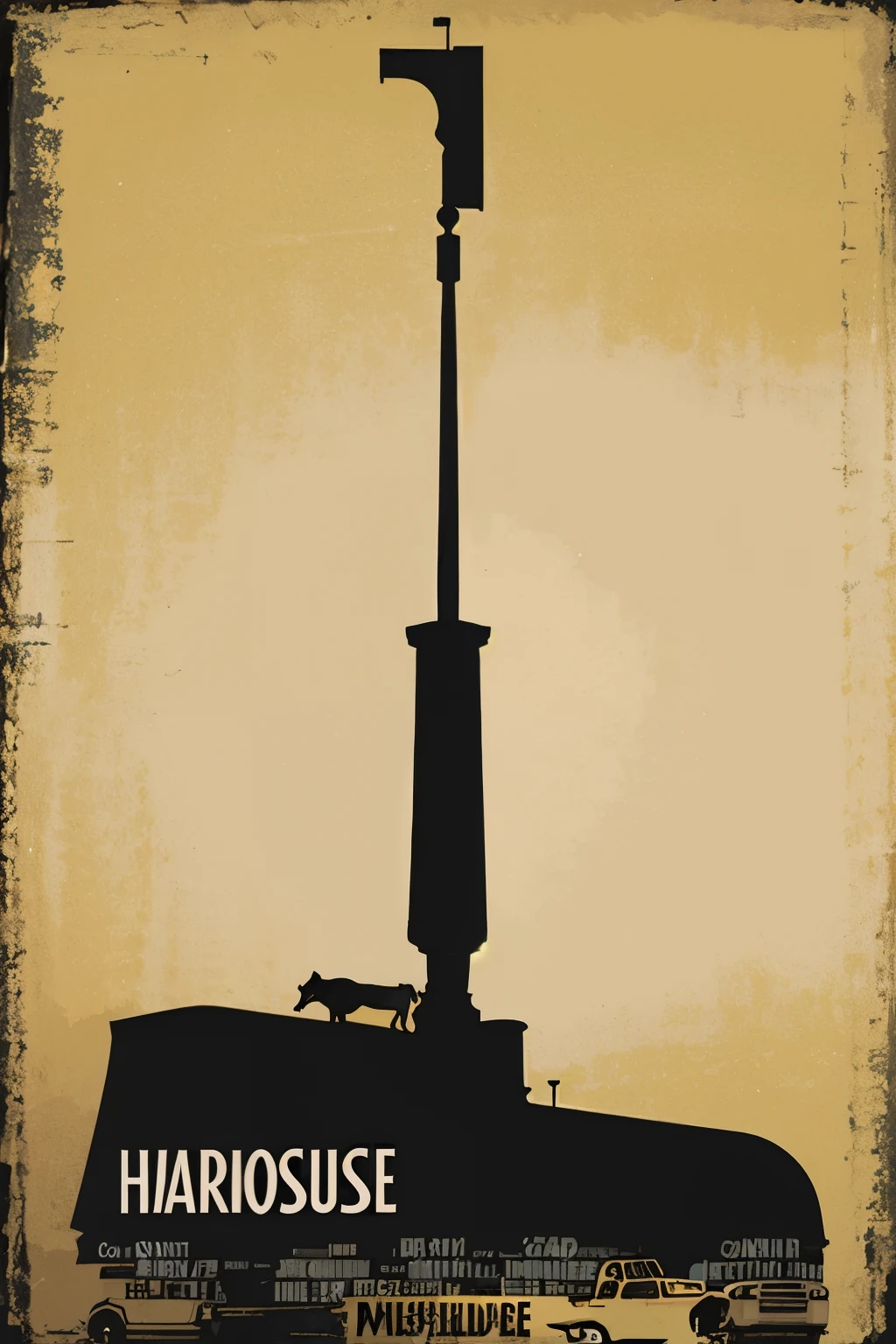 ((masterpiece)), best quality, perfect anatomy,8K wallpaper,MinimalistPoster, Hammer, pistol, yellow theme, English text