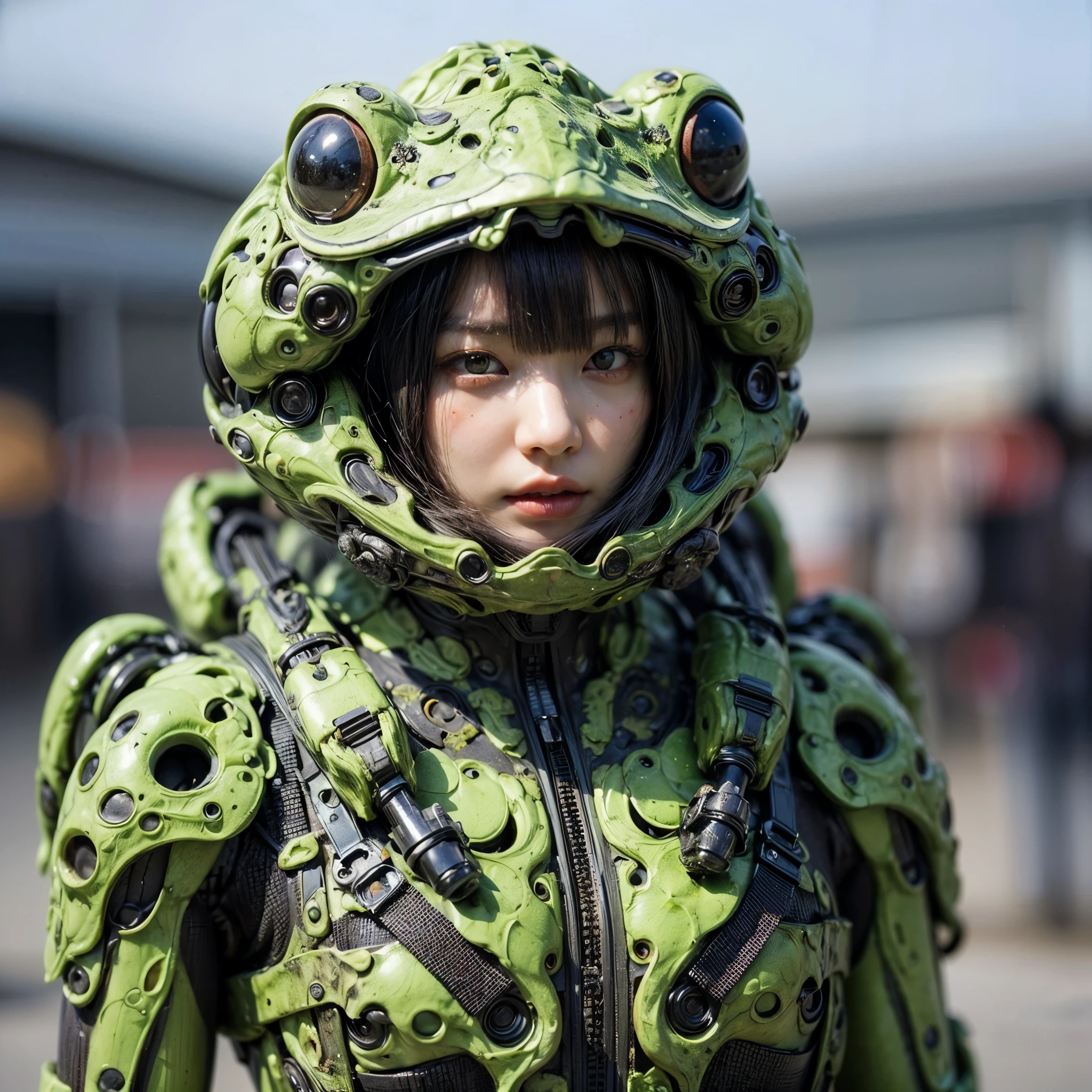 (top-quality:1.2, masterpiece), ultra high resolution, (Photorealsitic:1.4), (crab-base body), 1 Japanese female, extremely realistic face, (white hair), ((ultimately intricate all details)), (whole body picture), realistic shadow, octan render, glossy textures, character edge light, Details of complex ornaments, dystopia with a beautiful view at night, fighting pose