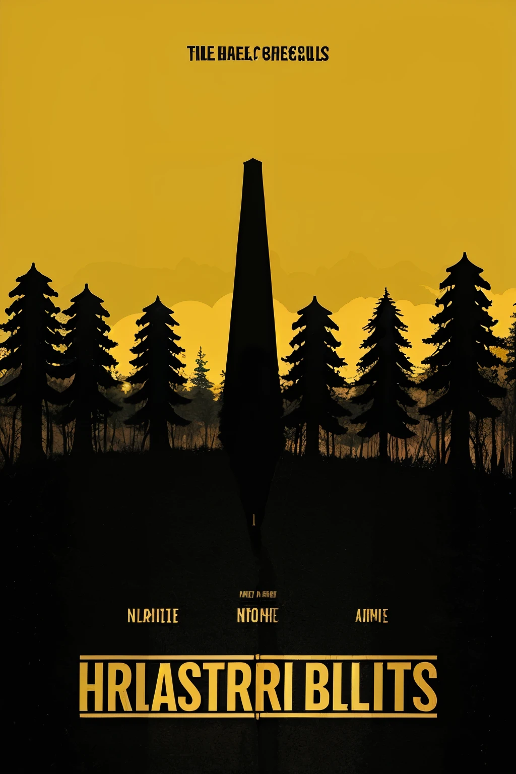 ((masterpiece)), best quality,MinimalistPoster, english text,yellow theme, forest in train silhouette