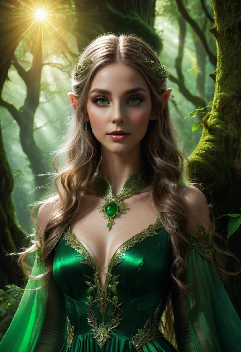A depiction of Nuagmel, the Celtic mythological creature, with a beautiful woman's face and hair intertwined with snakes. She has an enchanting yet dangerous look and is set against a misty, ancient forest or a mystical landscape.