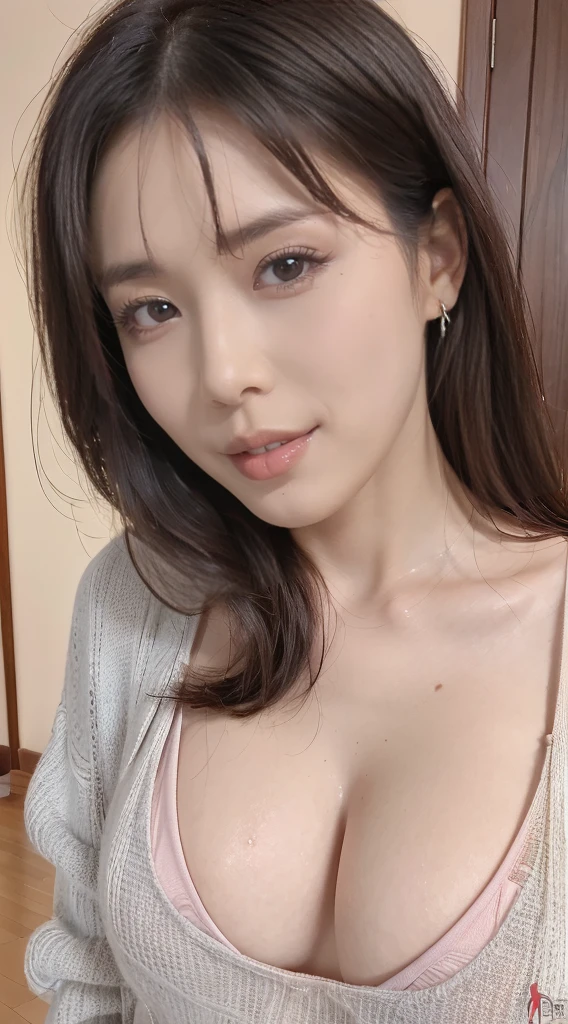(8k,best Quality,masterpiece:1.2), Japanese cute girl, 20years, (BlowjobFullQuiron style),1girl, long hair, blue eyes, dark blown hair, 1boy, hetero, penis, solo focus, mole, sweater, lips, pubic hair, uncensored, erection, oral, fellatio, realistic, small_pink_nipple, beautiful face, cute_face, nsfw, cum on face, mouth insert penis,