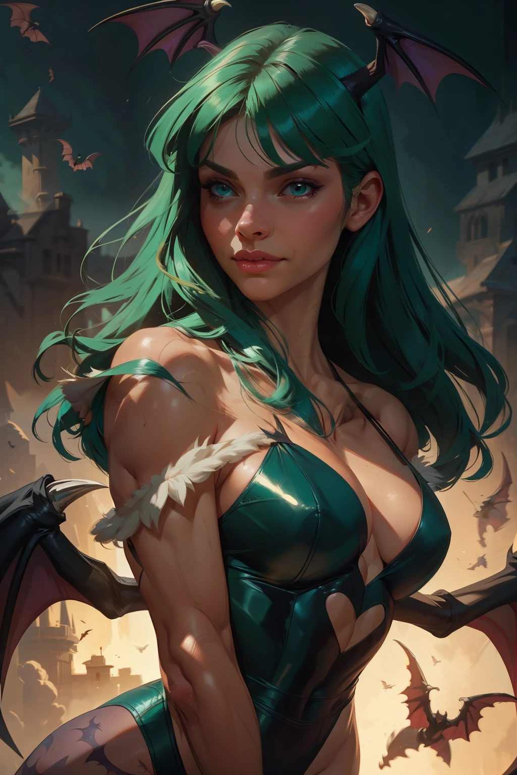 (masterpiece:1.35, Best Quality:1.35, 32K HDR, High resolution), (Photorealistic, BersekSlan, 1girl in, corsets, long_hair, Green hair, Medusa Hair, Female_public_hair, big bat wings:1.3), (tongue out:1.5, Ahegao:1.5, long tongue:1.5, lay down:1.1, Exposed shaved armpits:1.3), (ultra gigantic tits:1.5, ultra gigantic tits:1.5, SuperHuge boobs:1.5 In an abandoned hut, Dark atmosphere), hyperdetailed face, ultra detailed texture,