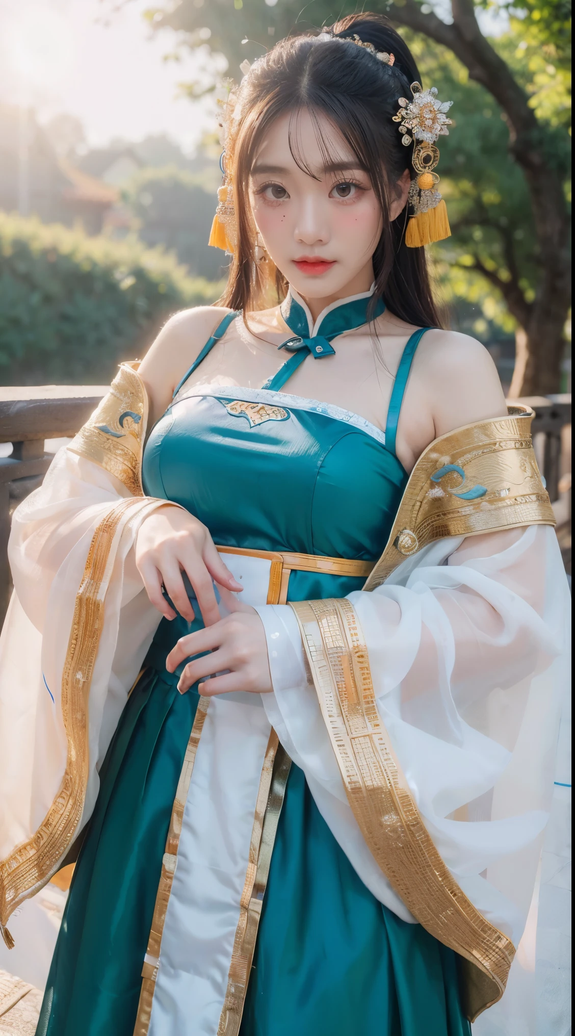 one-girl, ancient Chinese costume, full bodyesbian, rays of sunshine, Clear face, Clean white background, tmasterpiece, super detailing, Epic work, hyper HD, high qulity, The is very detailed, offcial art, Unity8k wallpapers, super detailing, 32K