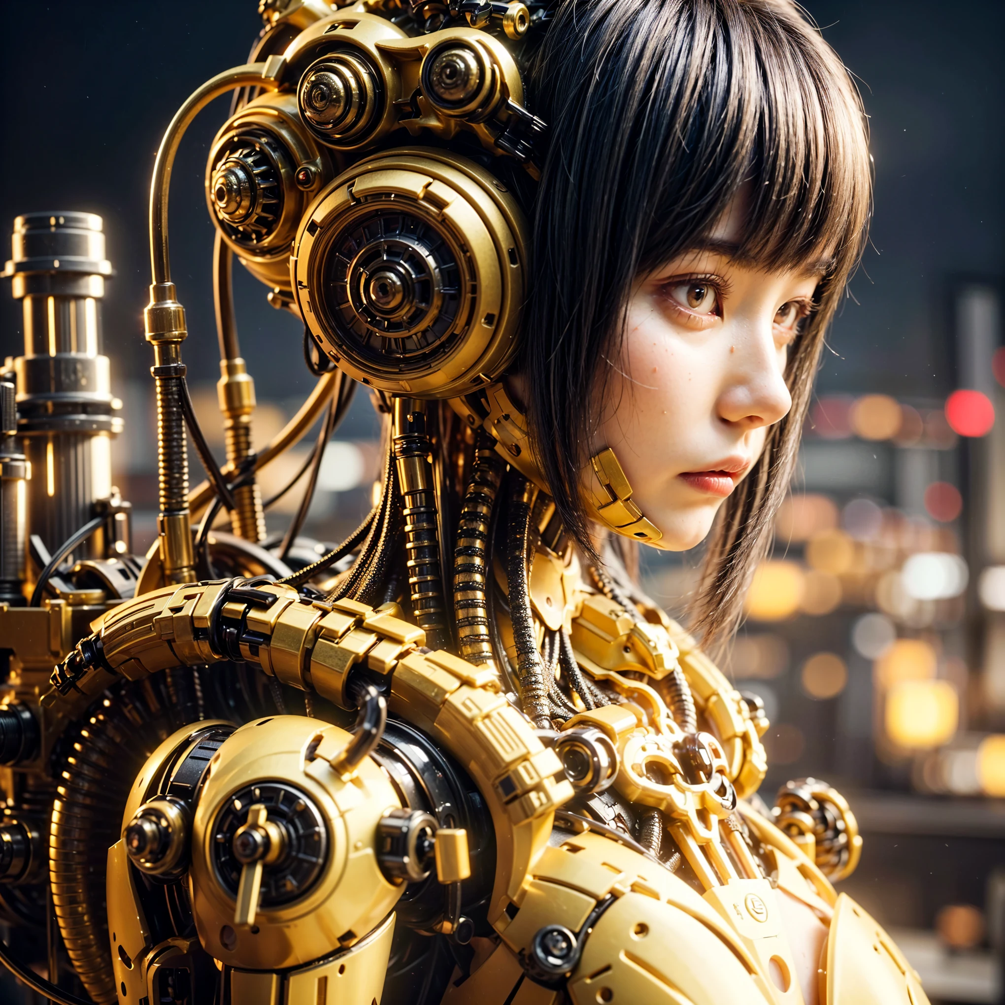 (top-quality:1.2, masterpiece), ultra high resolution, (Photorealsitic:1.4), (crab-base body), 1 Japanese female, extremely realistic face, (white hair), ((ultimately intricate all details)), (whole body picture), realistic shadow, octan render, glossy textures, character edge light, Details of complex ornaments, dystopia with a beautiful view at night, fighting pose
