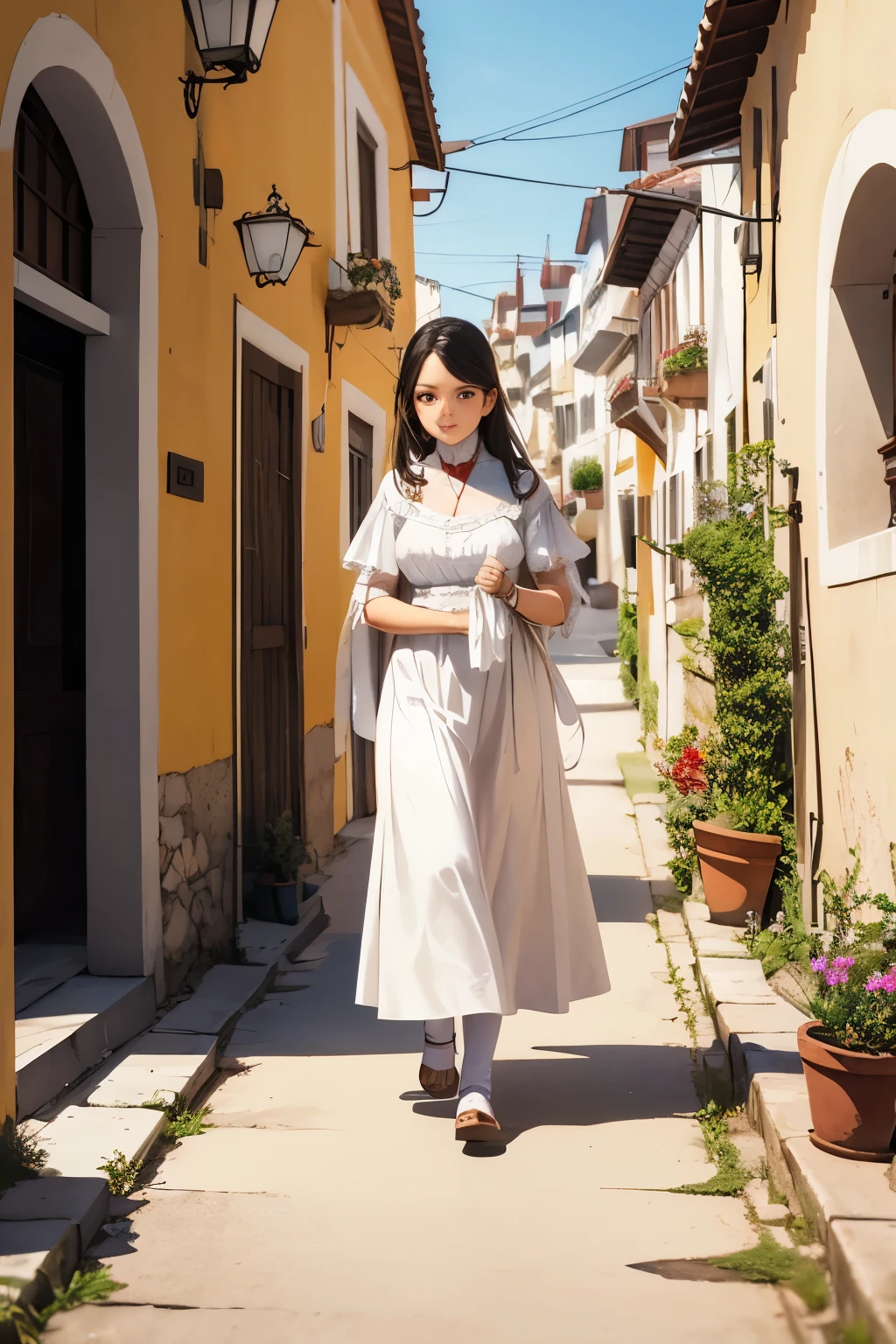 andarcia,spanish,walking white cat,wearing traditional costume