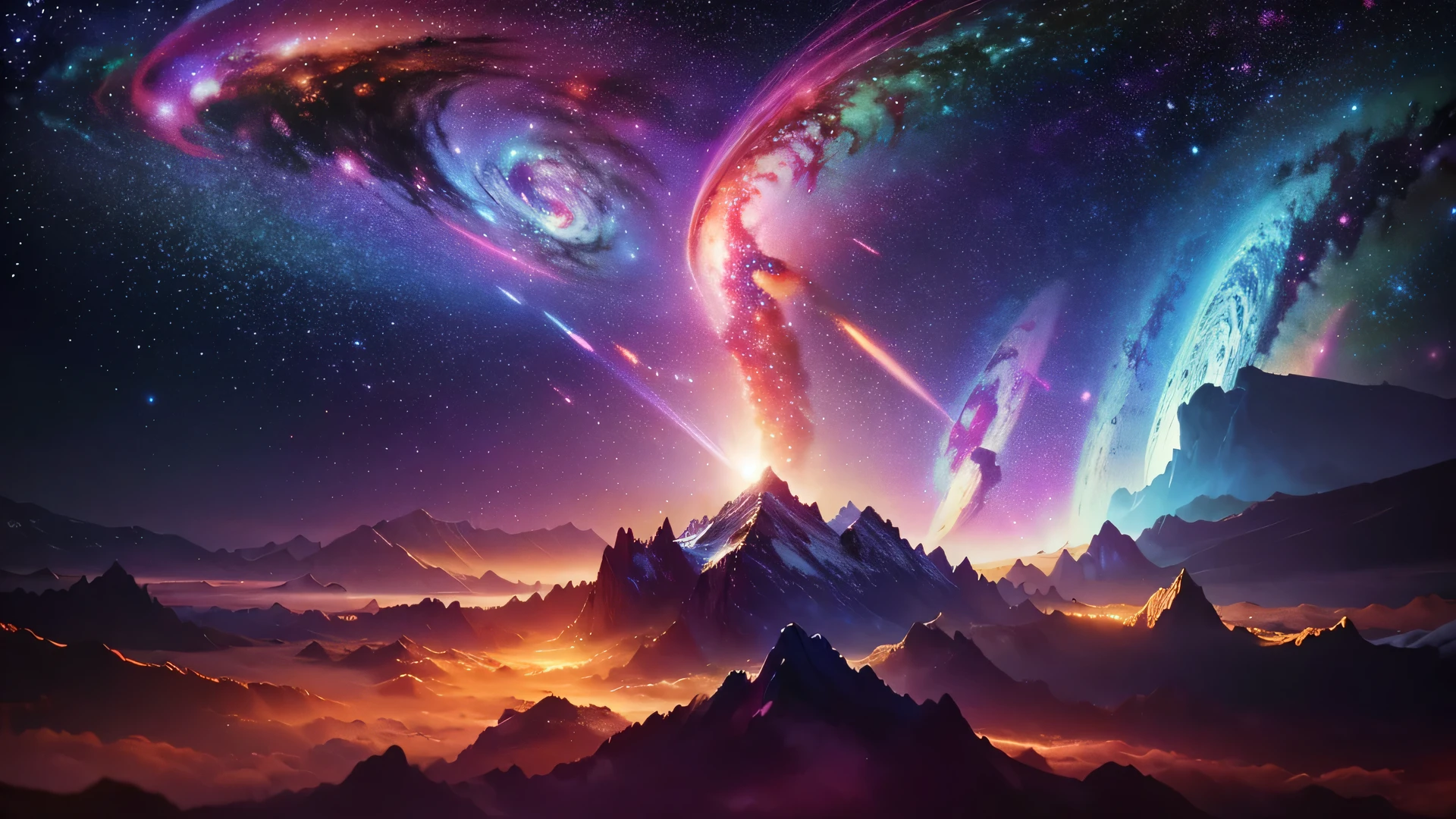 a highly detailed and vibrant galaxy, dramatic celestial landscape, cosmic clouds, swirling nebulae, glowing stars, deep space, stunning cosmic phenomena, dramatic lighting, cinematic composition, ultra-detailed, (best quality,4k,8k,highres,masterpiece:1.2),ultra-detailed,(realistic,photorealistic,photo-realistic:1.37),dramatic lighting,vivid colors,cinematic composition