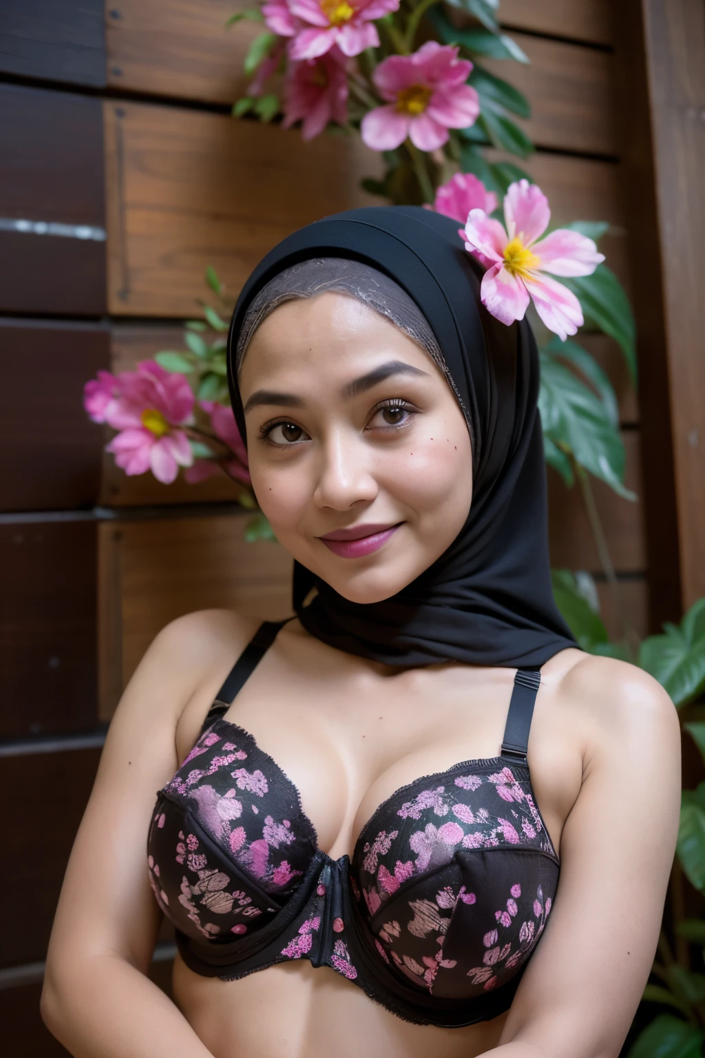Spectacles, ((Old body lady:1.3)), ((Old lady:1.6)), (Happy smile), (((HIJAB MALAY GIRL))), masutepiece, High quality, UHD 32K, Realistic face, Realistic skin feeling , A Japanese Lady, 58 years old matured lady, , Very cute and baby-like face, (((FLAT CHEST))), (Night time at forest), ((look In front at the camera and SADNESS)), (((CUTE GIRL))), ((DARK BROWN FLUORESCENT LIPS)), ((Floral Pattern)) little ((wearing strapless bra)), strapless colorful bra, dark night background , black forest night, horror scary place, (from behind up) seductive pose, ((Huge bra:1.6)) Heavy Nipples