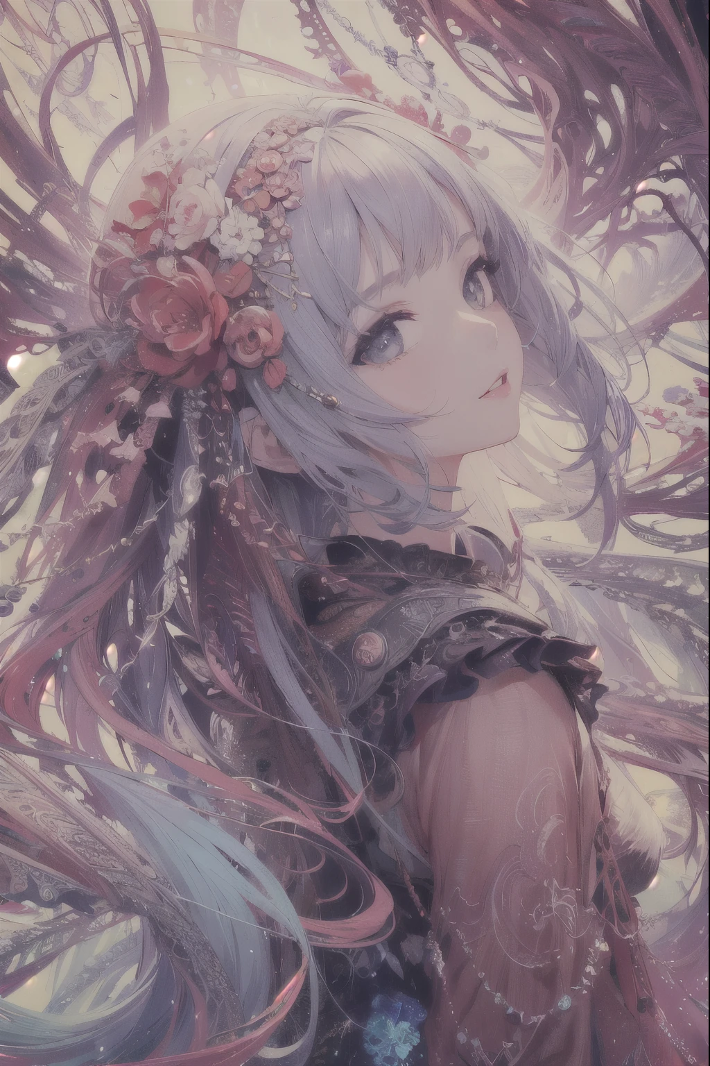 Monochrome、(masterpiece, highest quality, highest quality, Official Art, beautifully、aesthetic:1.2), (One girl:1.3), (Fractal Art:1.3),