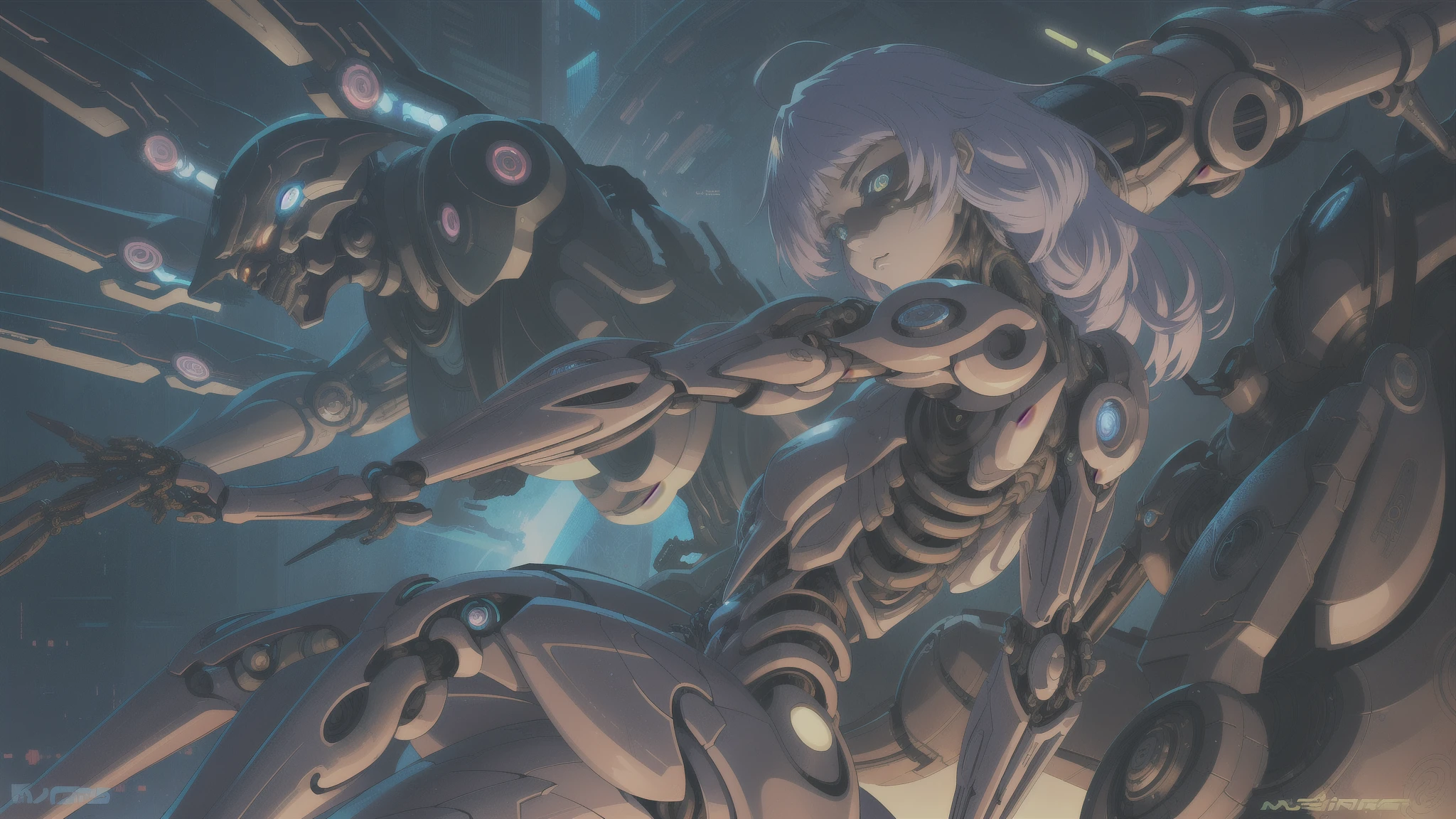 by ask by krenz
by Masamune Shirow
1girl, detailed face,
substantial futuristic-biomechanical cyberpunk aesthetics.
neon lights, shadows, dramatic lighting
Art Nouveau elements with sleek, organic forms, long, sinuous lines