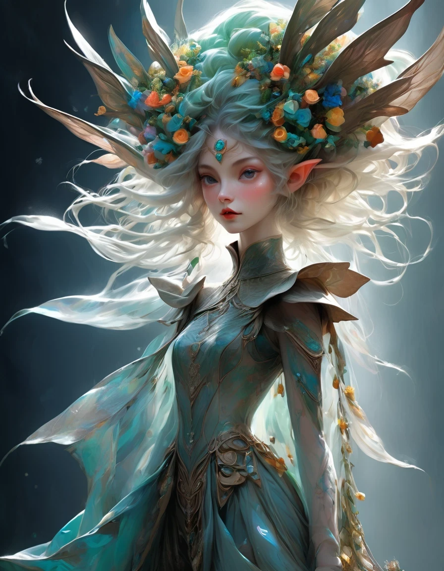ELF,in style of Del Kathryn Barton , character concept design, half body 