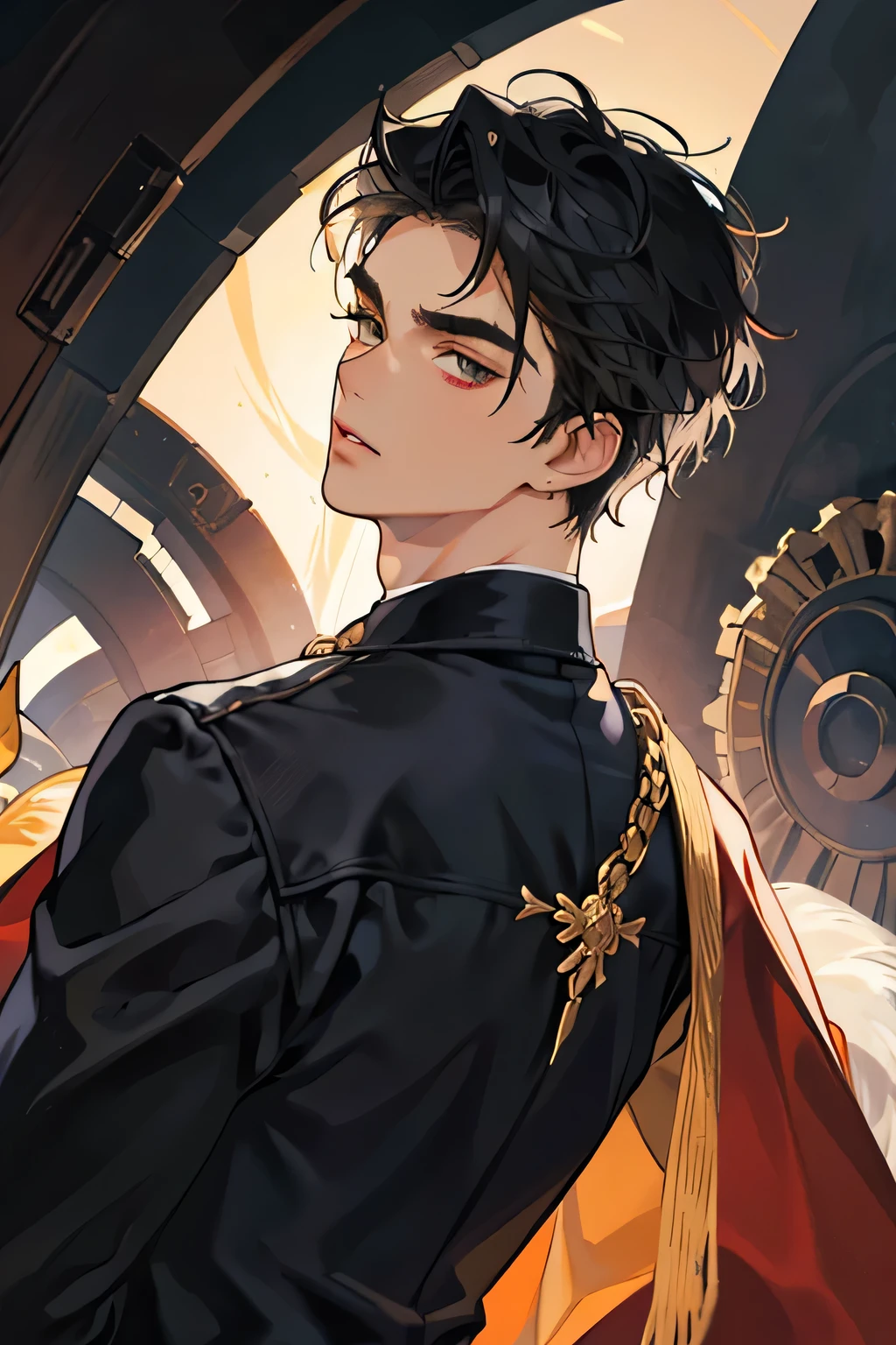 masterpiece,One Man,Black Hair,Dark skin,all back,Thick eyebrows,30th Generation