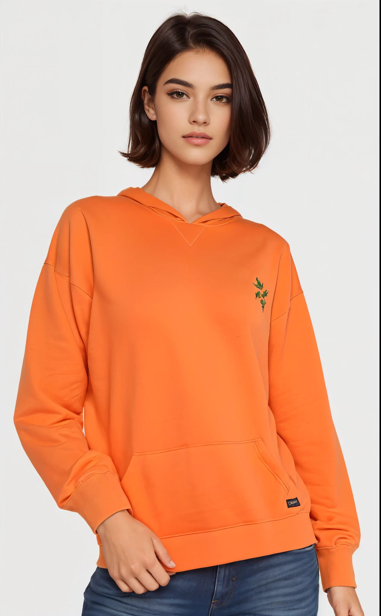 a woman in an Laranja sweatshirt posing for a picture, long Laranja sweatshirt, Manga compridas, neon Laranja, wearing an Laranja t shirt, wearing an Laranja t-shirt, Laranja hue, Laranja neon, Laranja color, Laranja hoodie, dark Laranja, Laranja, very Laranja, Manga comprida, vibrant Laranja, vibrant but dreary Laranja, com ombreiras, basic, mangas bufantes