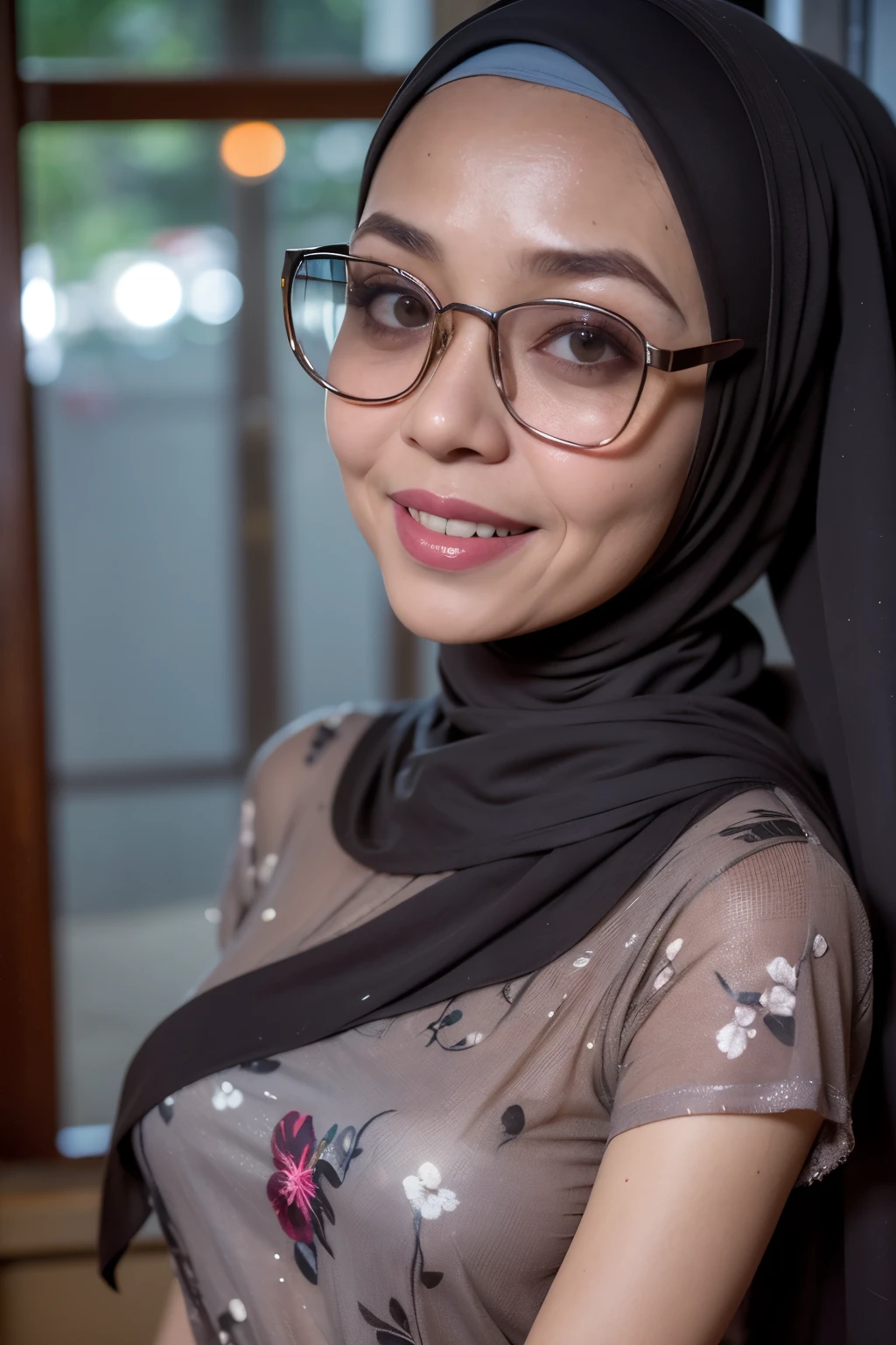 (((SUNGLASSES))), ((Old body lady:1.3)), ((Old lady:1.6)), (Happy smile), (((HIJAB MALAY GIRL))), masutepiece, High quality, UHD 32K, Realistic face, Realistic skin feeling , A Japanese Lady, 58 years old matured lady, , Very cute and baby-like face, (((FLAT CHEST))), (Night time at forest), ((look In front at the camera and SADNESS)), (((CUTE GIRL))), ((DARK BROWN FLUORESCENT LIPS)), ((Floral Pattern)) little ((wearing Transparencyy t-shirt without picture)), dark night background , black forest night, horror scary place, (from behind up) seductive pose, ((Transparencyy t-shir)) Heavy Nipples, from view side seductive pose
