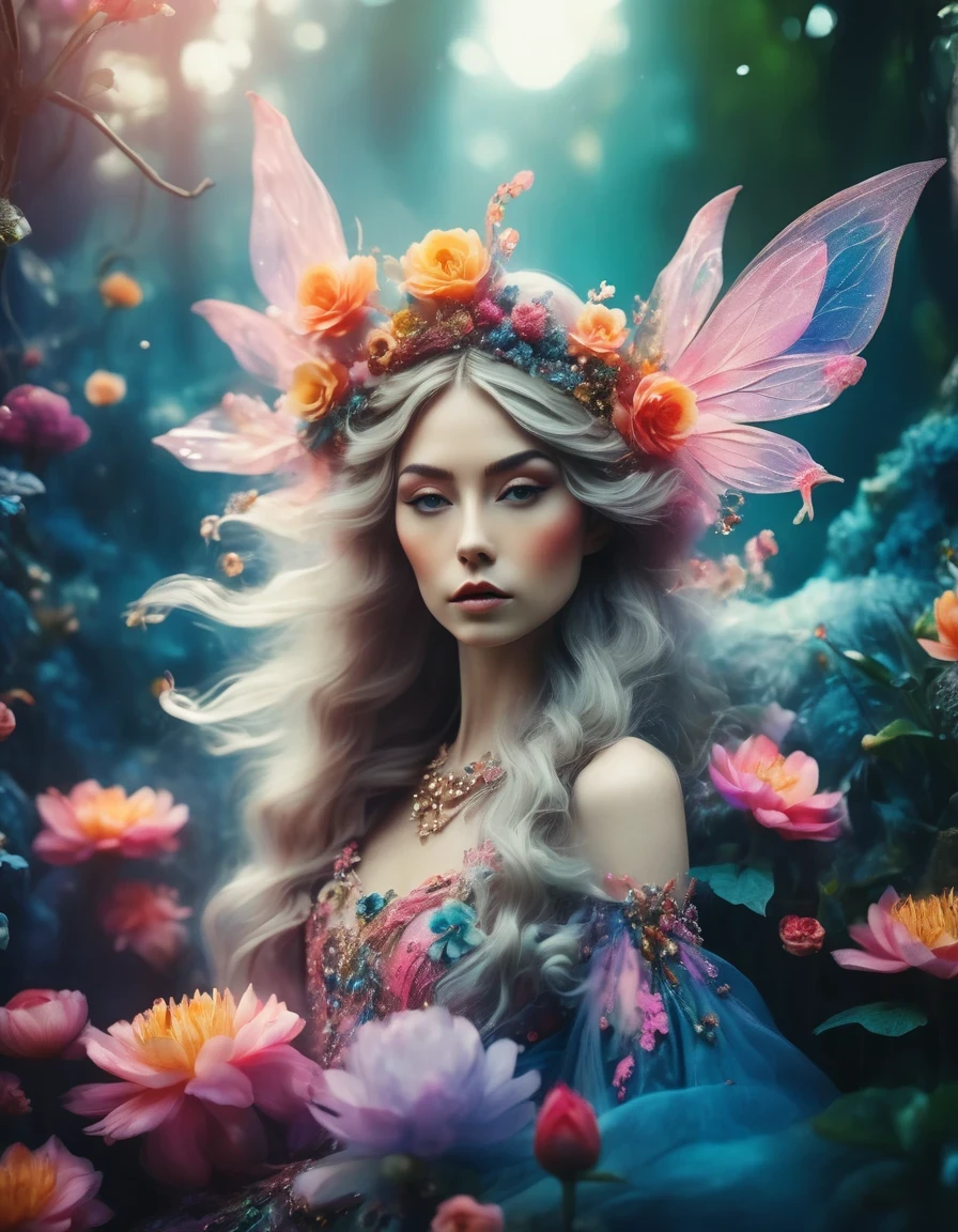 artistic photography, style of Bella Kotak, a closeup shot of a fairy, whimsical landscapes and settings, intricate costumes and accessories, fairytale-like aesthetics, vibrant and saturated colors, dreamy and ethereal lighting, ultra hd, realistic, perfect composition, 8k