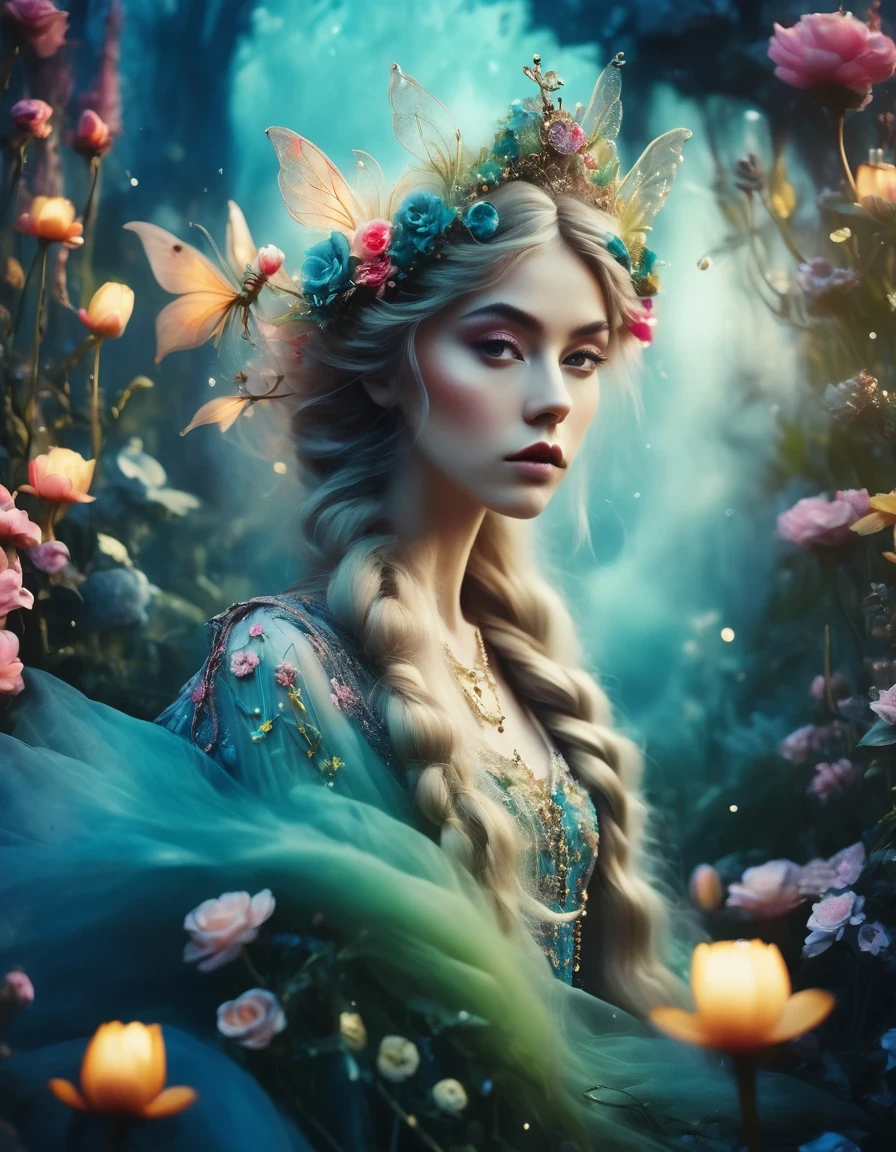 artistic photography, style of Bella Kotak, a closeup shot of a fairy, whimsical landscapes and settings, intricate costumes and accessories, fairytale-like aesthetics, vibrant and saturated colors, dreamy and ethereal lighting, ultra hd, realistic, perfect composition, 8k