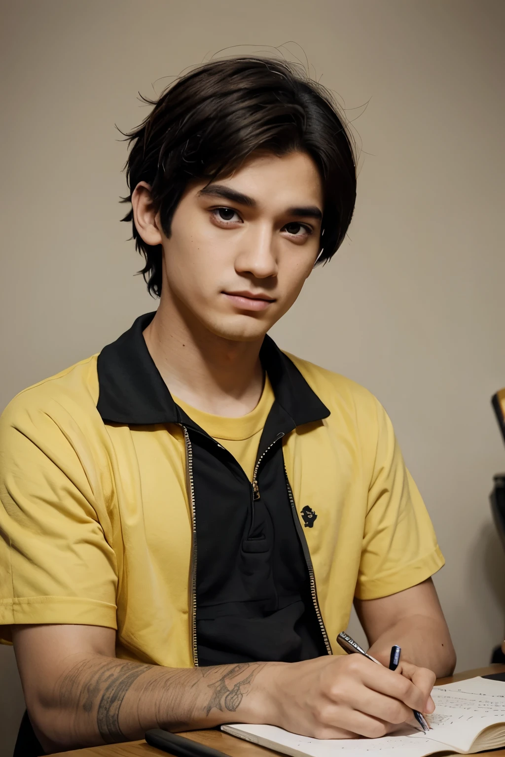 Hufflepuff boy, cartoon, ilustration is 2d like anime