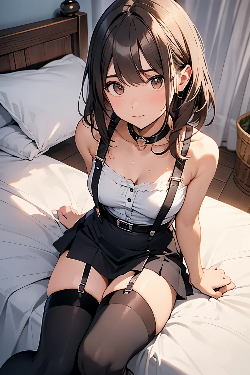 Staring at the audience　　　Black suspenders　　　bulging big breasts　　 　 　　　wall 　mini skirt　garterbelt　garter　　　　　　sight　　　Small face　 　　　holster　　　Beautiful woman　　Show your hand　　 Lying in bed　　sight 　　Taunt　side　side汗 　arm　　belt　summer　Armpit sweat　　Knee-high　Knee-highソックス　