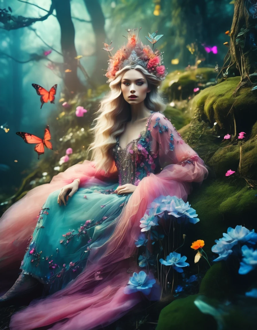 Fairy Queen，Enchanted Forest，artistic photography, style of Bella Kotak, a closeup shot of a fairy, whimsical landscapes and settings, intricate costumes and accessories, fairytale-like aesthetics, vibrant and saturated colors, dreamy and ethereal lighting, ultra hd, realistic, perfect composition, 8k